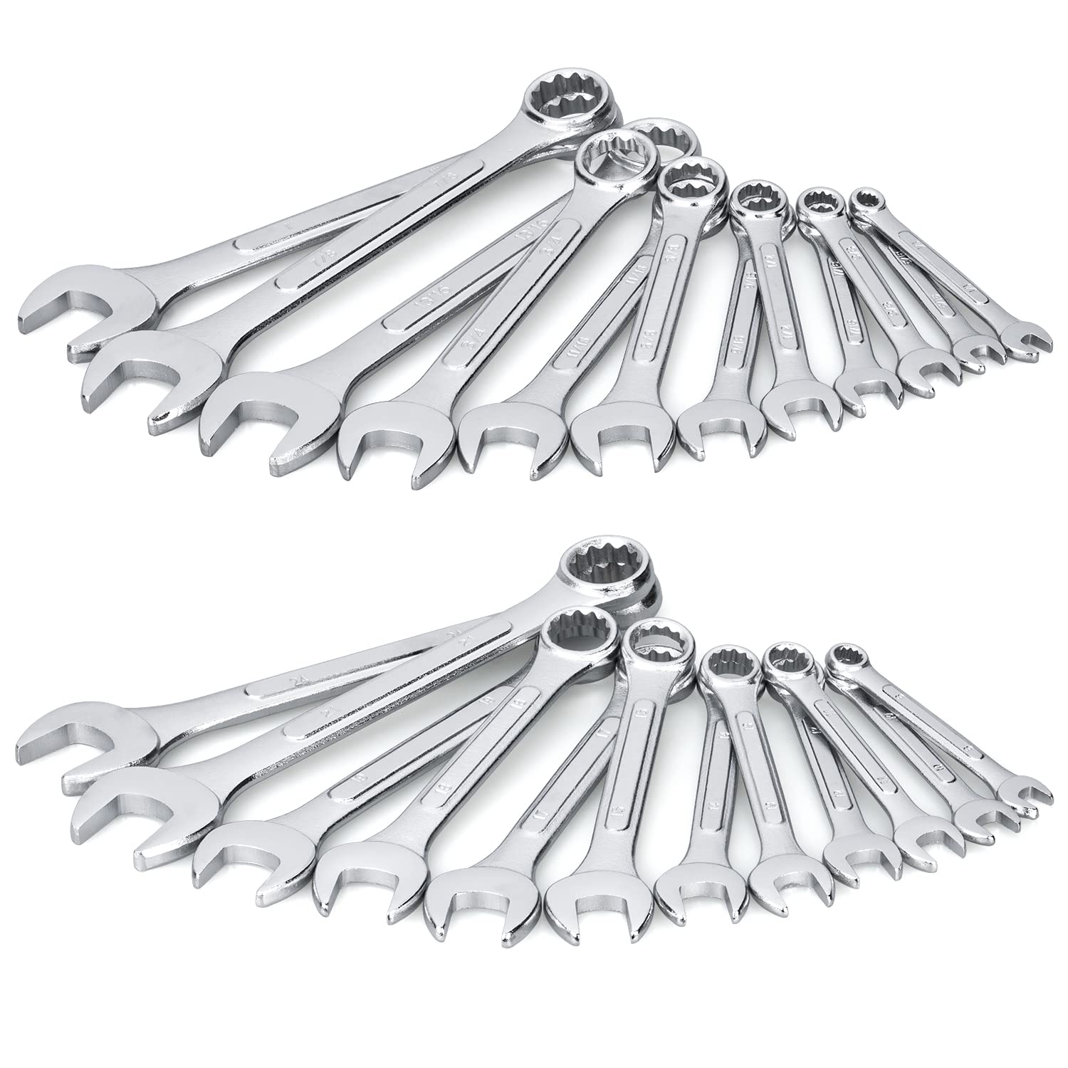 24-Piece All-Purpose Master Combination Wrench Set with Roll-up Pouch | SAE 1/4” to 1”, Metric 8mm to 24mm | Perfect for General Household, Garage, Auto Repairs, Car, Truck, Boat, and Travel Emergency