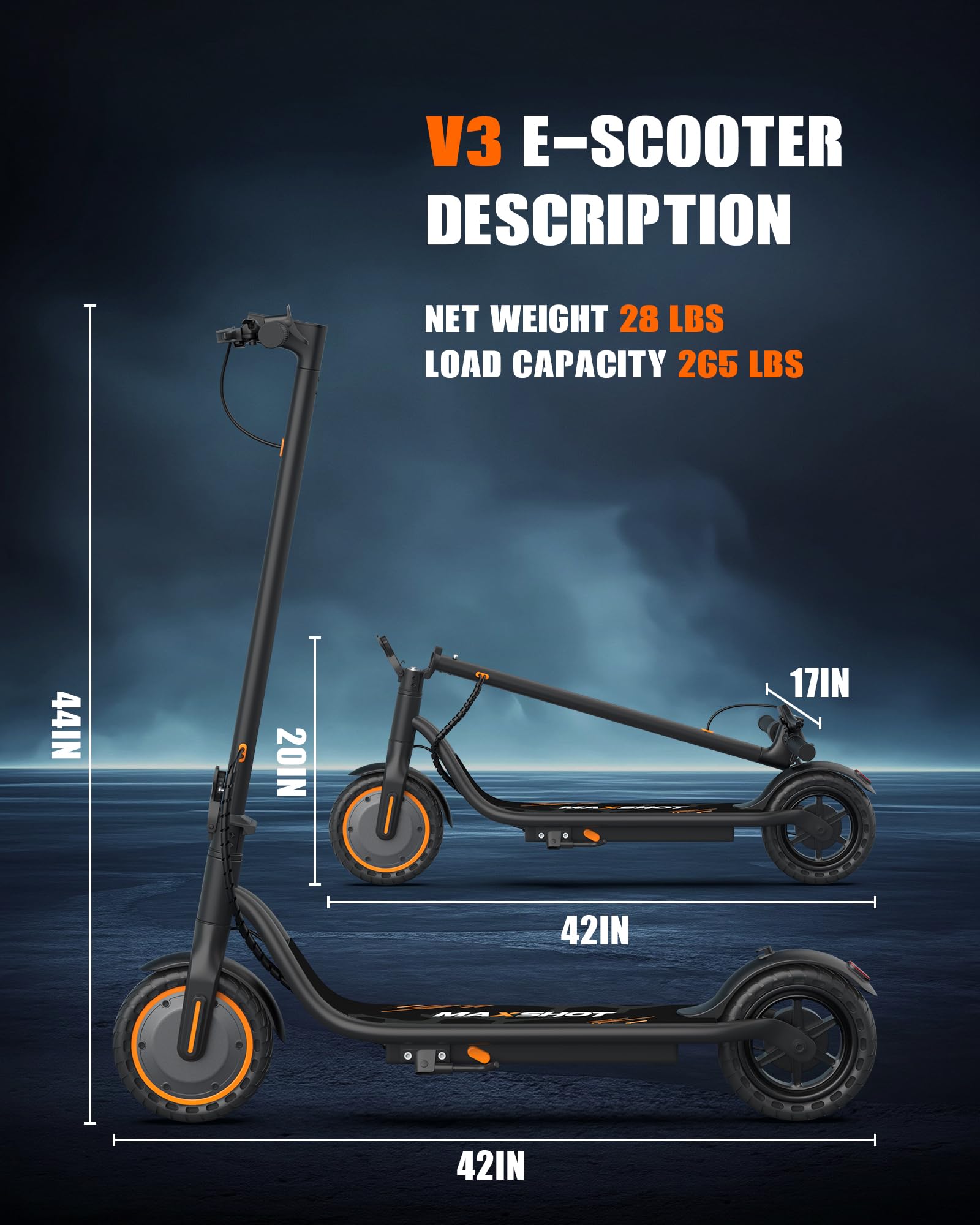 Maxshot Electric Scooter, 350W/500W Powerful Motor, 19-22 MPH Max Speed, 15-28 Miles Range, Foldable escooter with Dual Braking Systems, Smart APP
