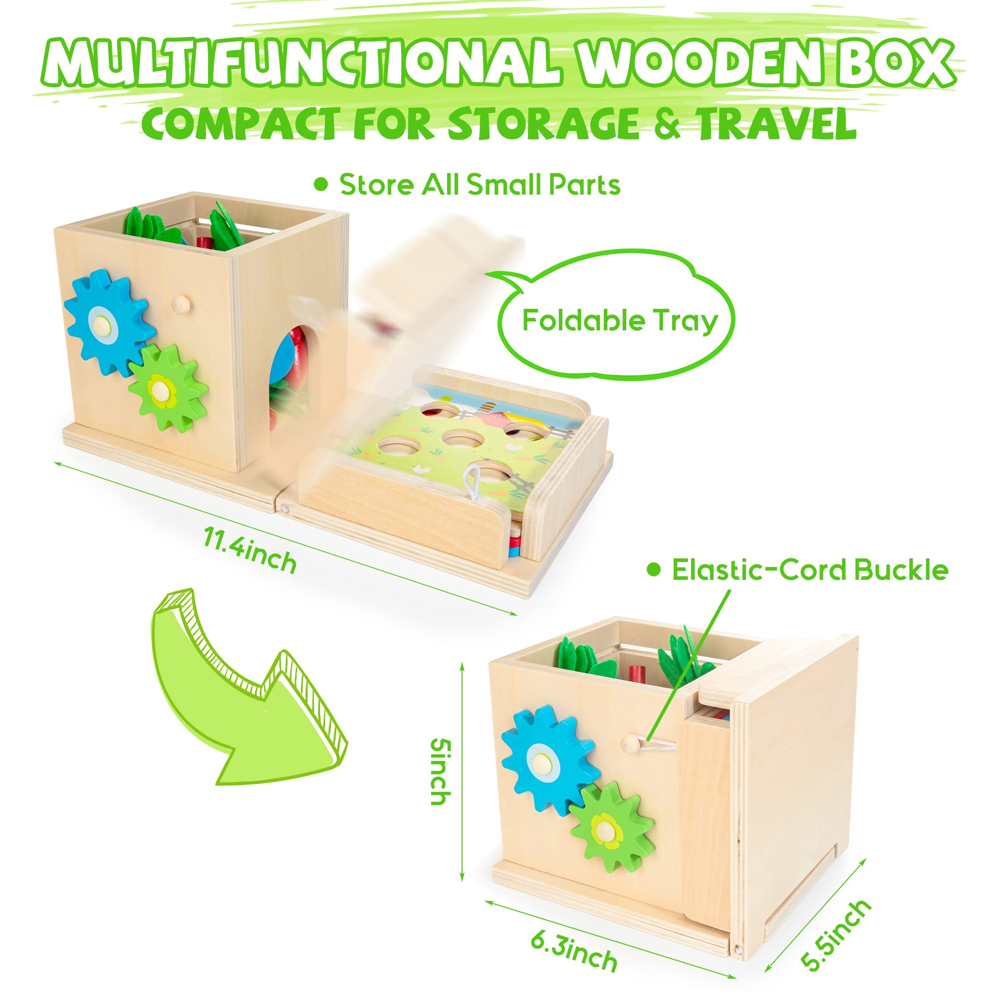 JUSTWOOD Montessori Toys for 1+ Year Old, 8-in-1 Wooden Play Kit Includes Object Permanent Box, Learning Activity Cube, Sorting & Stacking Toy, Carrot Harvest Game, Gift for Boys Girls Age 12+ Months