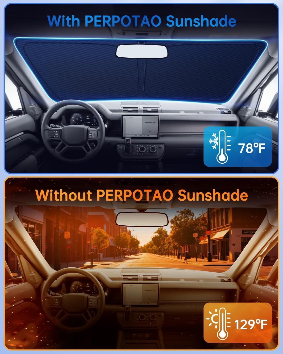 Windshield Sun Shade for Car, 4-Layer Reflective Sunshade Blocks Heat & UV, Sun Shade Windshield Keeps Interior Cooler, Pop-Up Design, Folds Quickly for Storage | For Trucks & Large Vehicles (69"x36")
