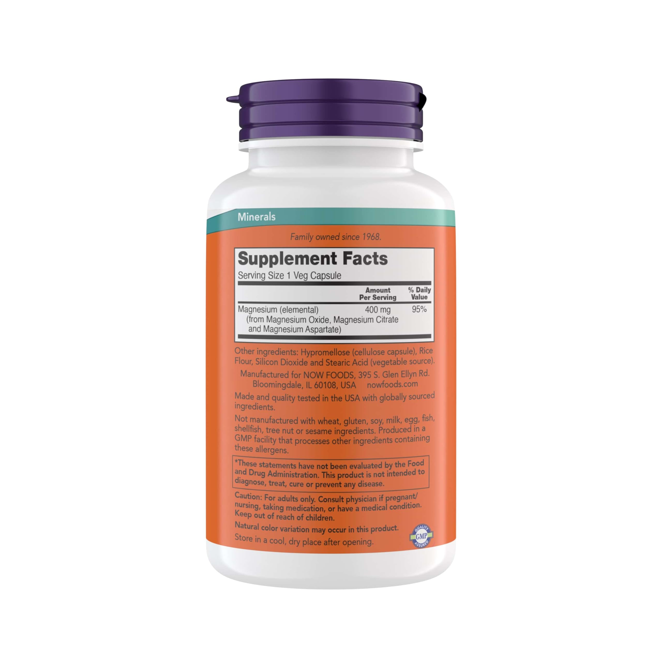 NOW Supplements Magnesium 400mg - Enzyme Function*, Nervous System Support* - Magnesium Supplement for Men and Women, 360 Veg Capsules, Kosher, Vegan, Gluten-Free Magnesium Supplements