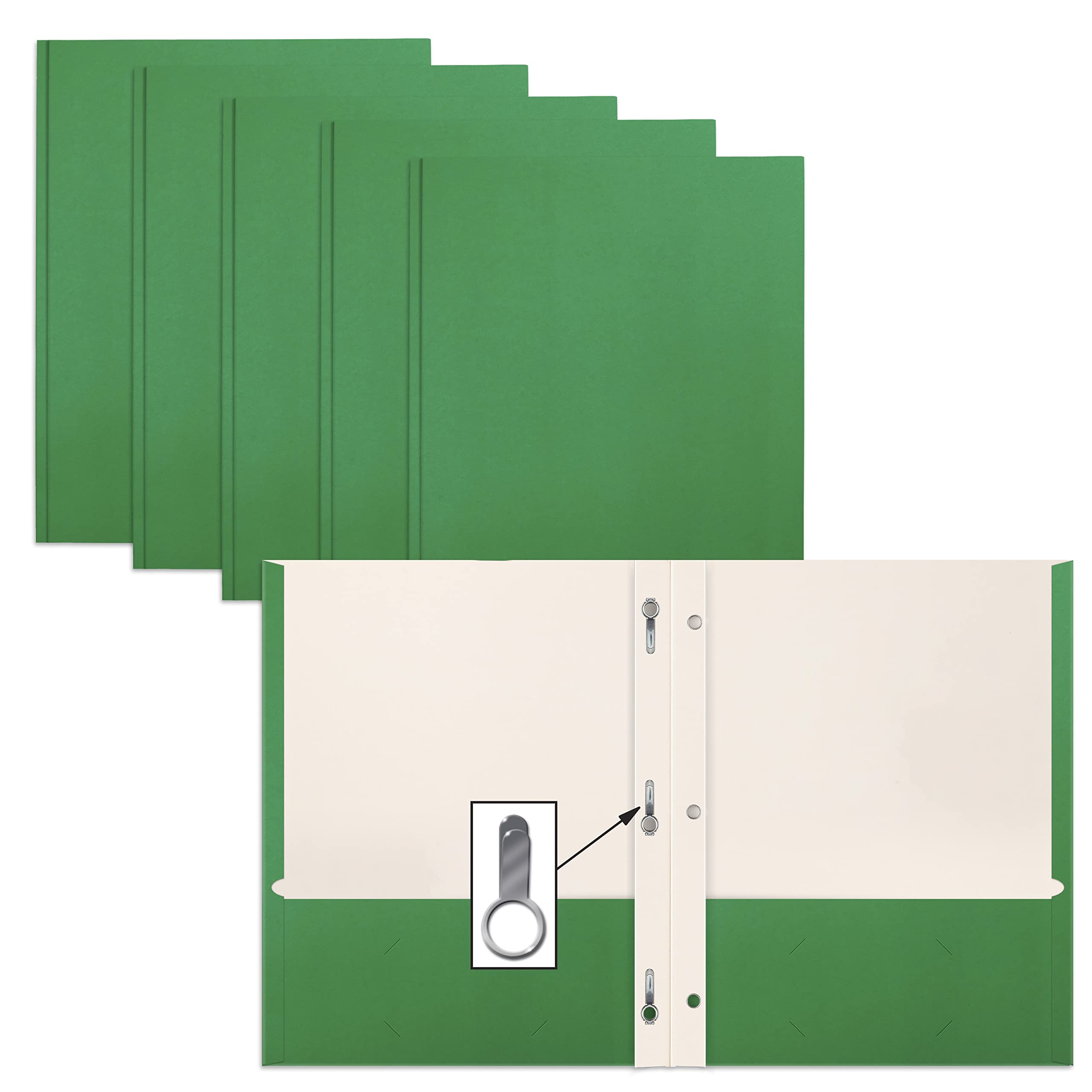Better Office Products Green Paper 2 Pocket Folders with Prongs, 50 Pack, Matte Texture, Letter Size Paper Folders, 50 Pack, with 3 Metal Prong Fastener Clips, Green