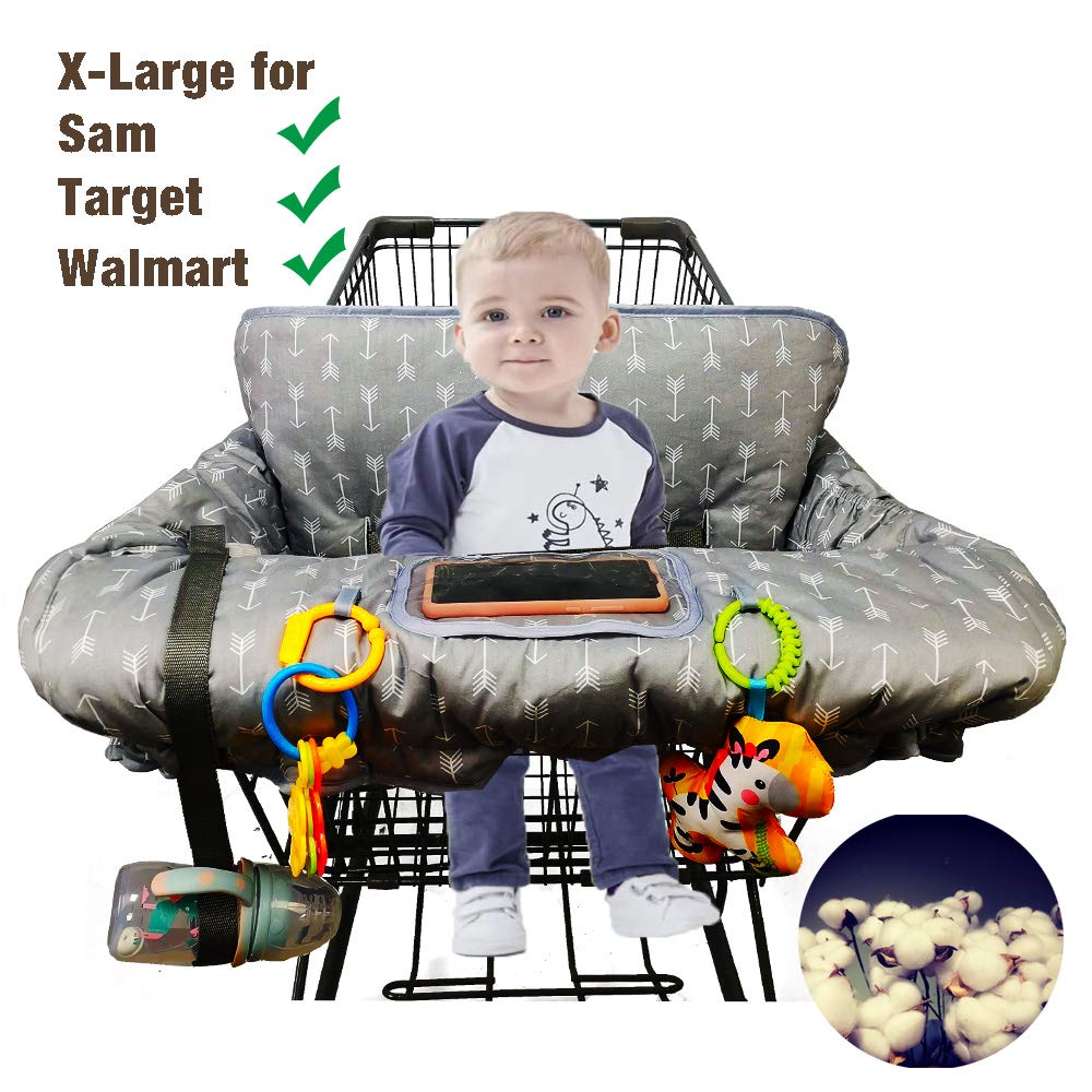 ICOPUCA Shopping Cart Cover for Baby boy Girl, Anti Slip Design, Cotton High Chair Cover, Machine Washable for Infant, Toddler, Grocery Cover (Grey)