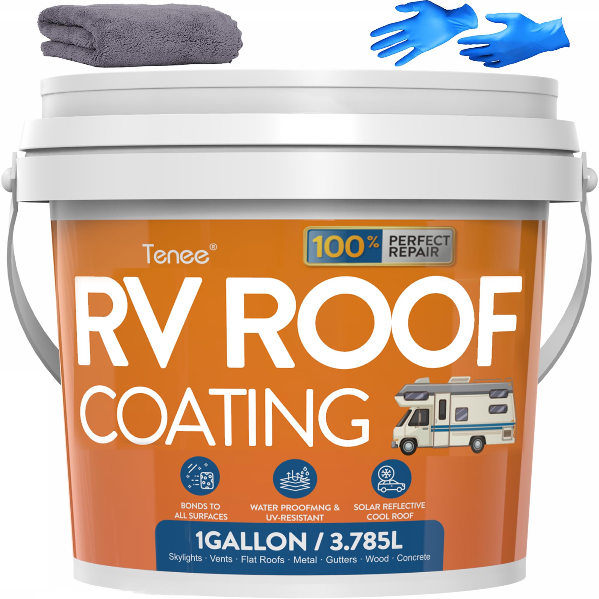 RV Roof Coating White, Waterproof Liquid Flexible Rubber Repair Coating, Solar Reflective Sealant for Easy Insulation & Leak Repair, Camper RV Roof Sealant for Metal Building, Trailer, Motorhome