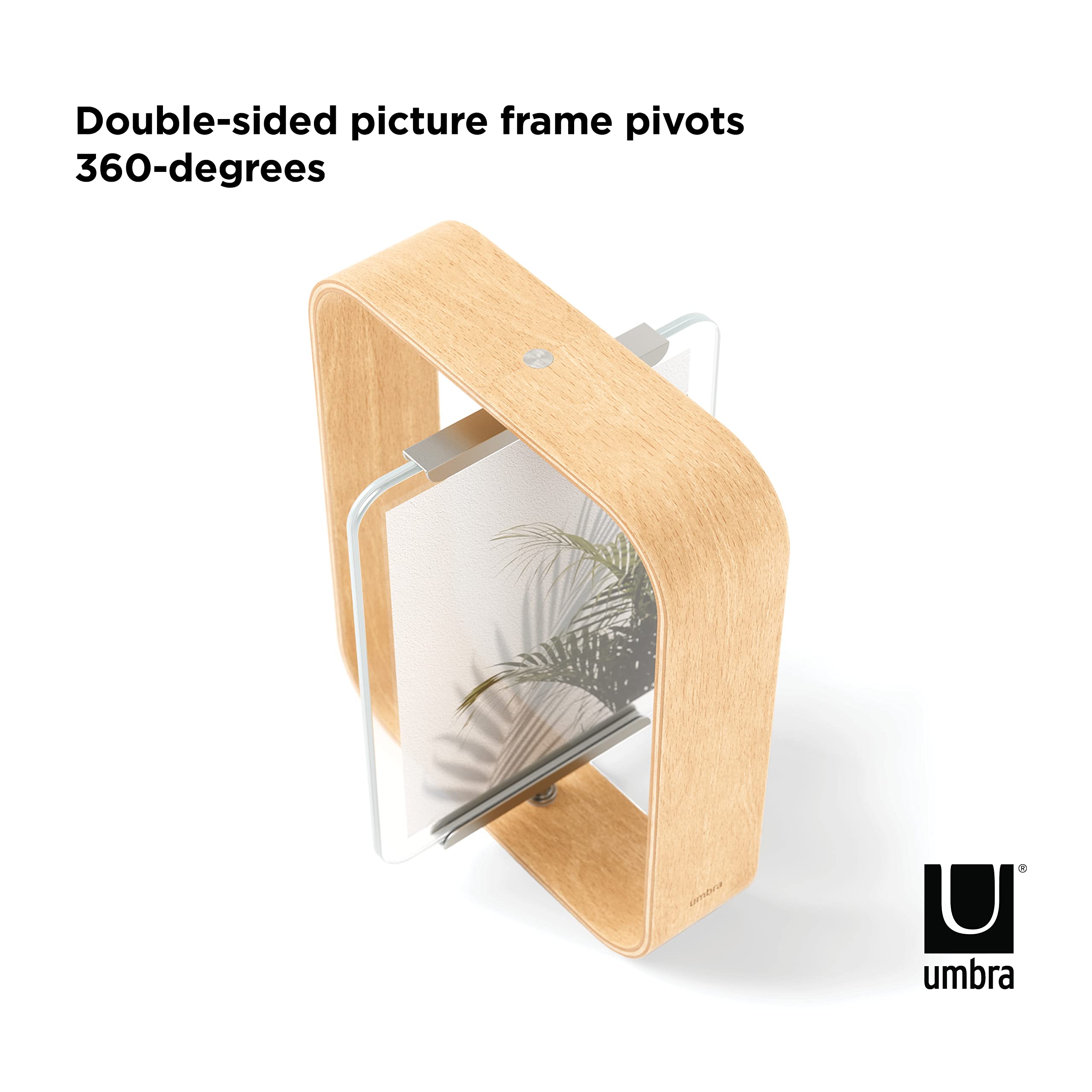 Umbra Bellwood Desk Frame, Rotating Floating Picture Frame, Horizontal or Vertical, 4x6in, Natural