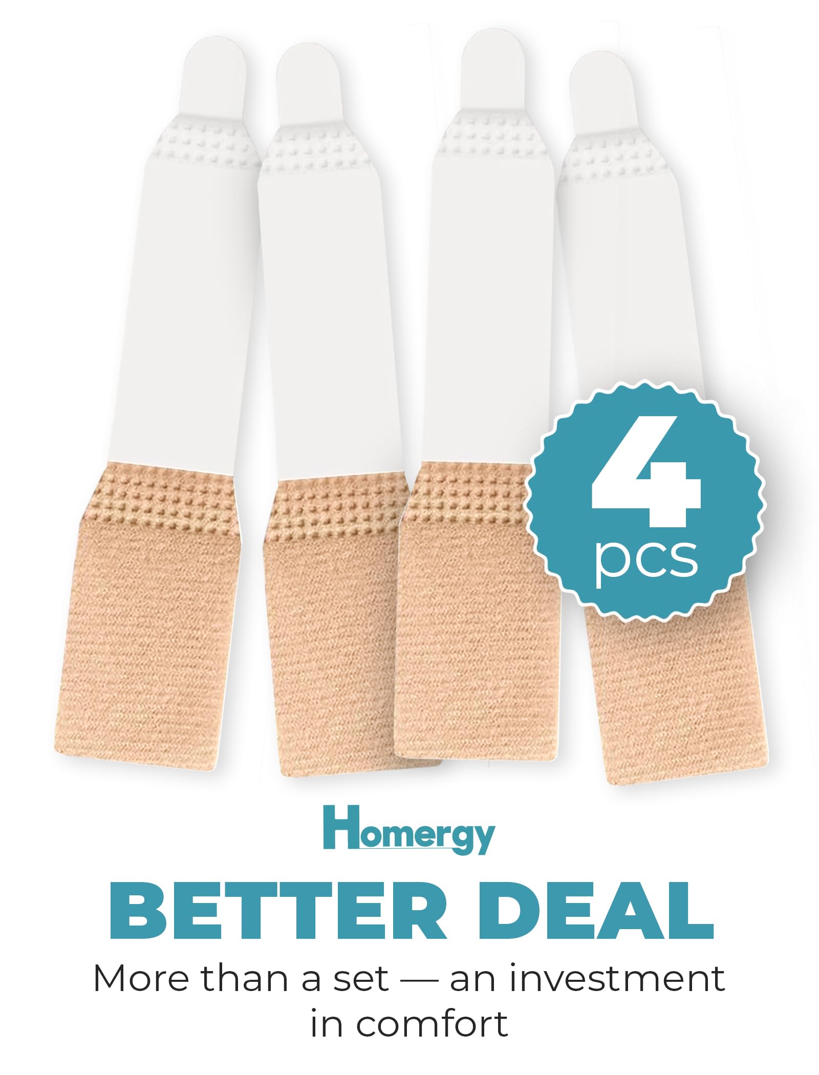 Homergy Hammer Toe corrector for Women and Men, 4 Pack, (Next Generation), Reusable Fabric Buddy Wraps for Broken Toes, Hammertoe Corrector