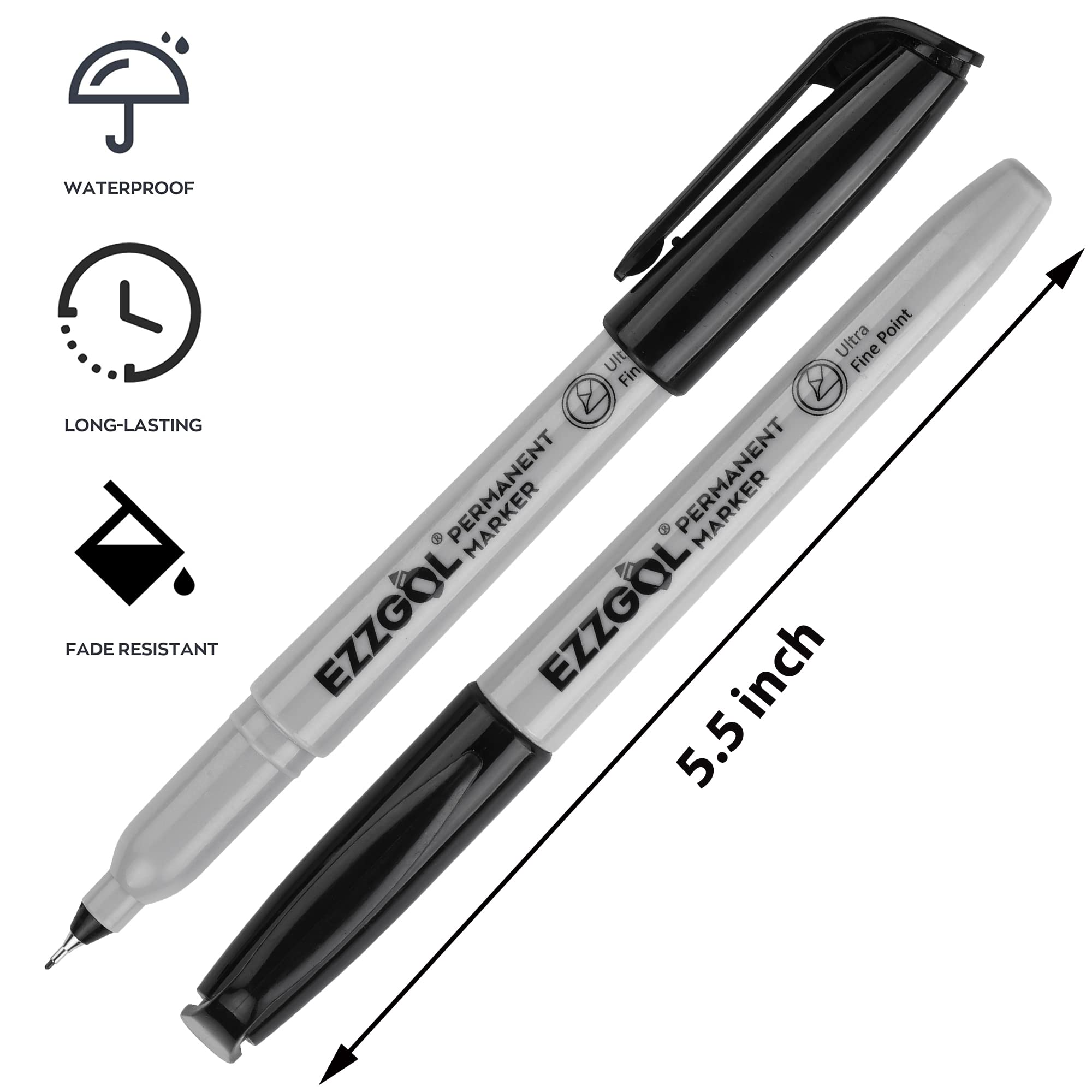 Ezzgol Ultra Fine Permanent Marker, 36 Pack Ultra Fine Point Black Permanent Marker set, Works on Plastic, Wood, Stone, Metal and Glass for Doodling, Marking