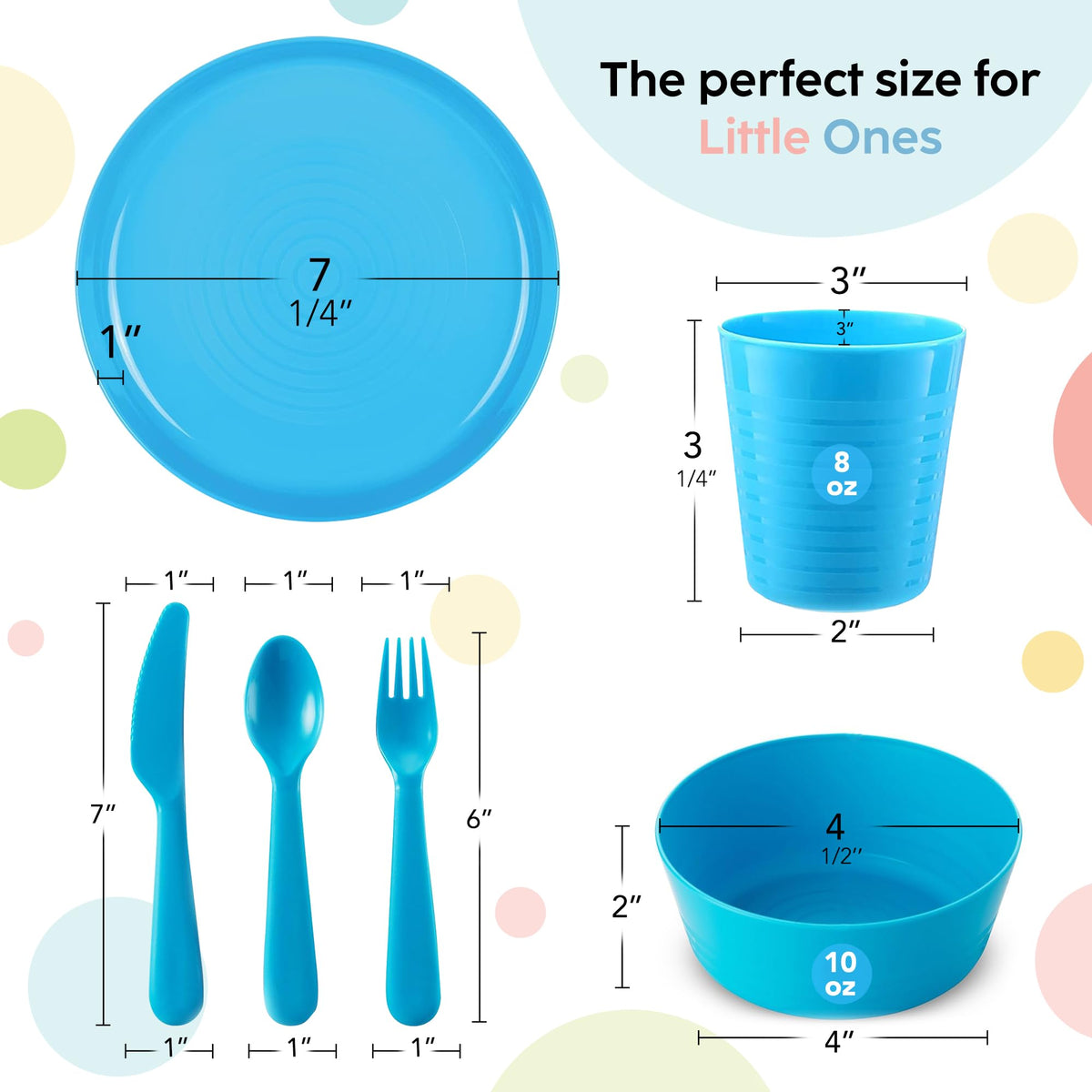 PLASKIDY Kids Plastic Dinnerware Set - 36 Pc Reusable Children's Dinner Set Microwave/Dishwasher Safe BPA Free Toddler Dishes Dinnerware Set Includes Kids Plates and Bowls Kids Cups & Flatware.