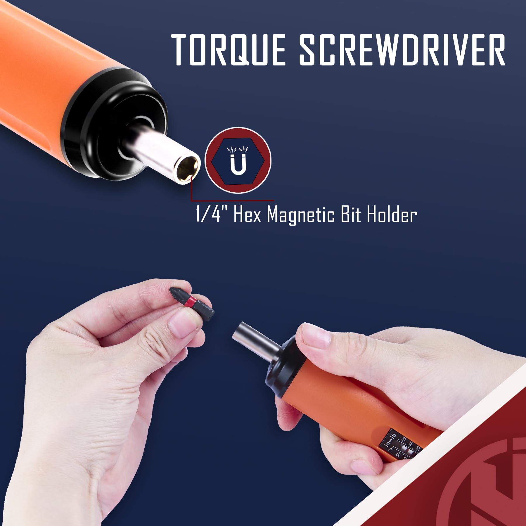 KNINE OUTDOORS Torque Screwdriver Wrench Driver Set 10-70 Inch Pounds lbs for Maintenance with T-bar Handle, 40 Hex Bits, 1/4" Socket, Shaft Extension, For Tools, Bike Repairing and Mounting, Orange