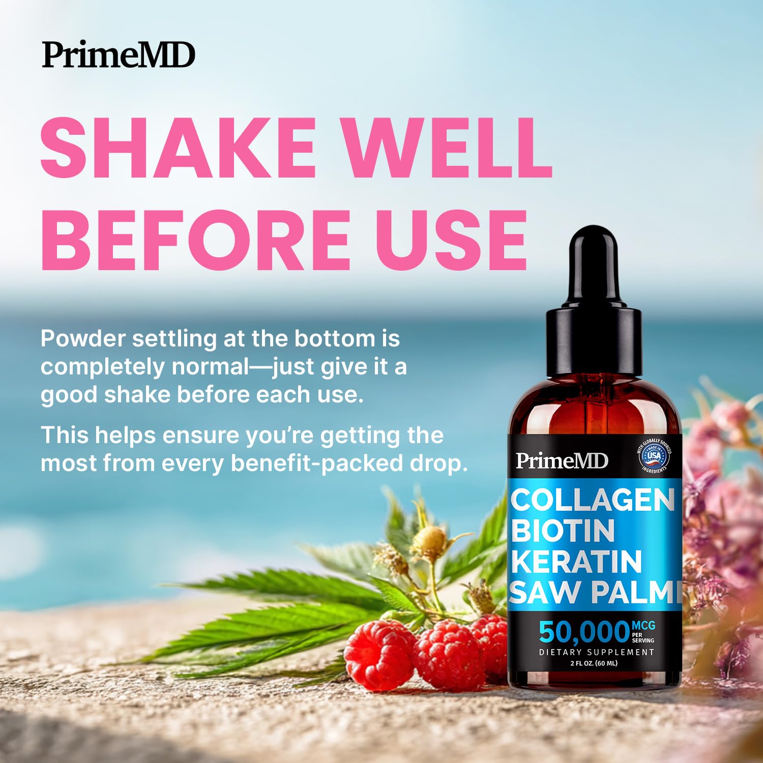 Liquid Collagen Peptides for Women - Serum Complex with Biotin Vitamin, Hydrolyzed Keratin Protein and Saw Palmetto - Comprehensive Formula for Hair, Skin, and Nails Wellness - 2fl oz (Pack of 1)