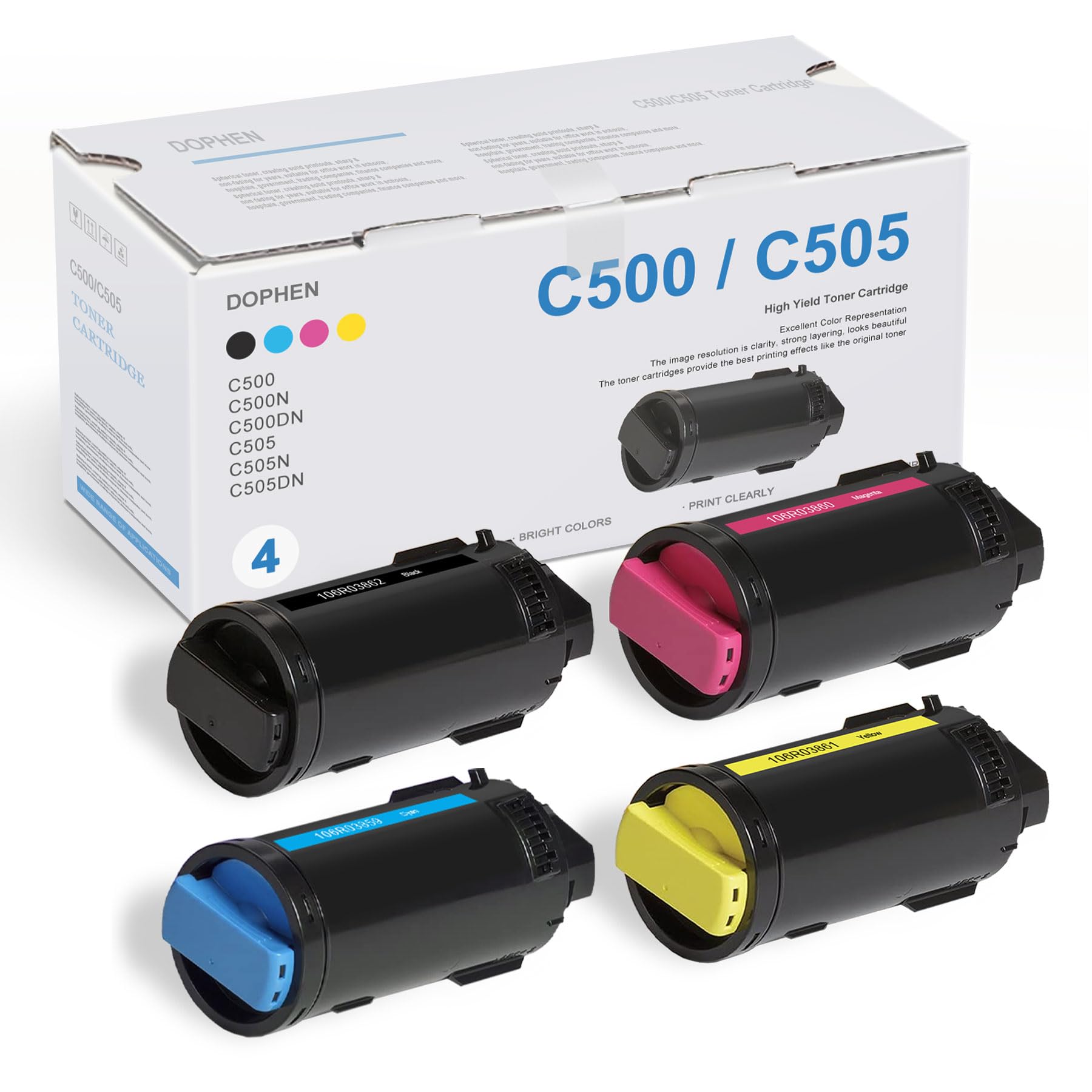 VersaLink C500/C505 Toner Cartridge Set 4Pack (1BK/1C/1M/1Y) - 106R03862 106R03859 106R03860 106R03861 Toner Replacement for Xerox VersaLink C500 C500N C500DN C505 C505N C505DN Printer