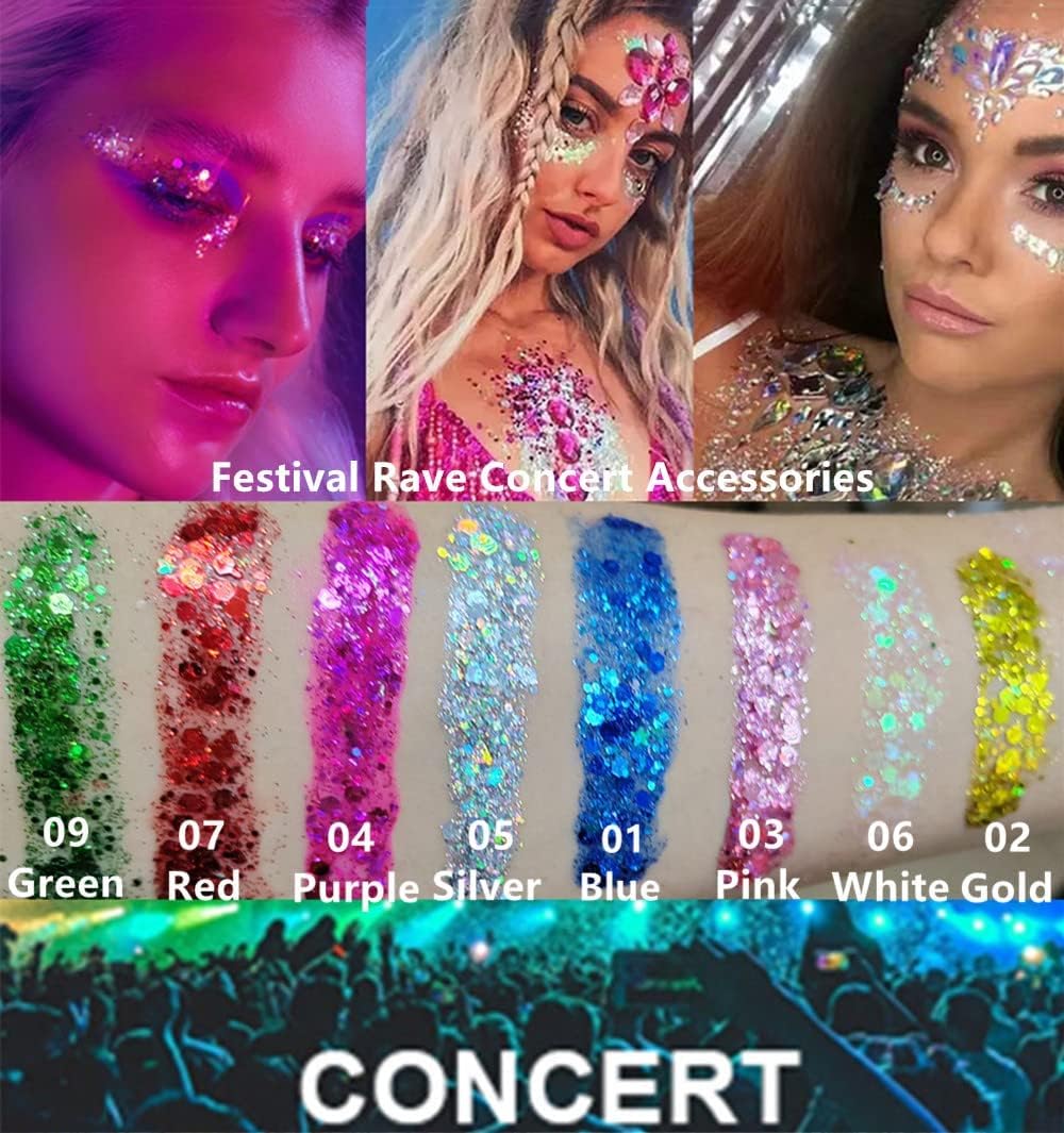 Go Ho Blue Face Body Glitter,Singer Concerts Blue Face Paint Glitter Makeup,Holographic Chunky Sequins Glitters for Eye Lip Hair Nails,Festival Glitter Rave Accessories,01 Blue Glitter 52g