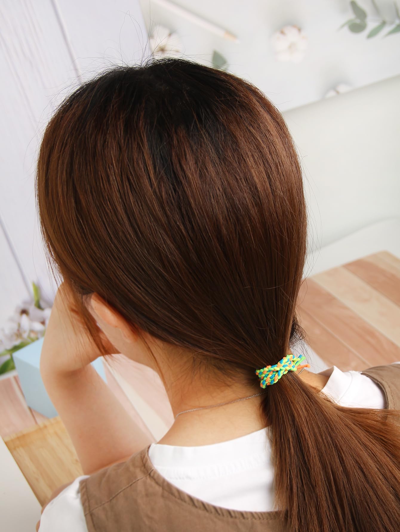 Braided Elastic Hair Ties Hair Ropes Rubber Bands Ponytail Holder Thick Thin Hair Scrunchies Accessories for Women Girls (Random Color) Pack of 100