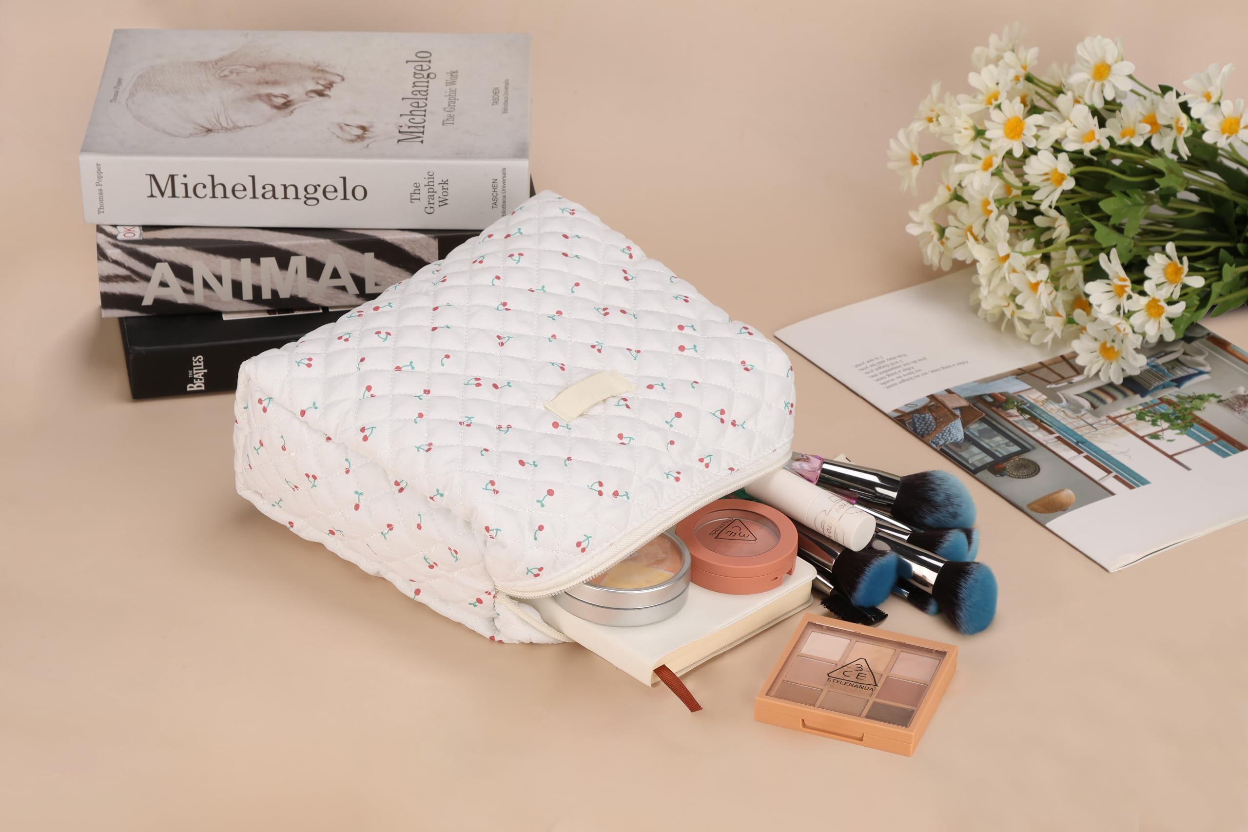 YSONG Makeup Cosmetic Bag,Cotton Large Travel Organizer Toiletry Bag for Women for Toiletries Accessories Brushes