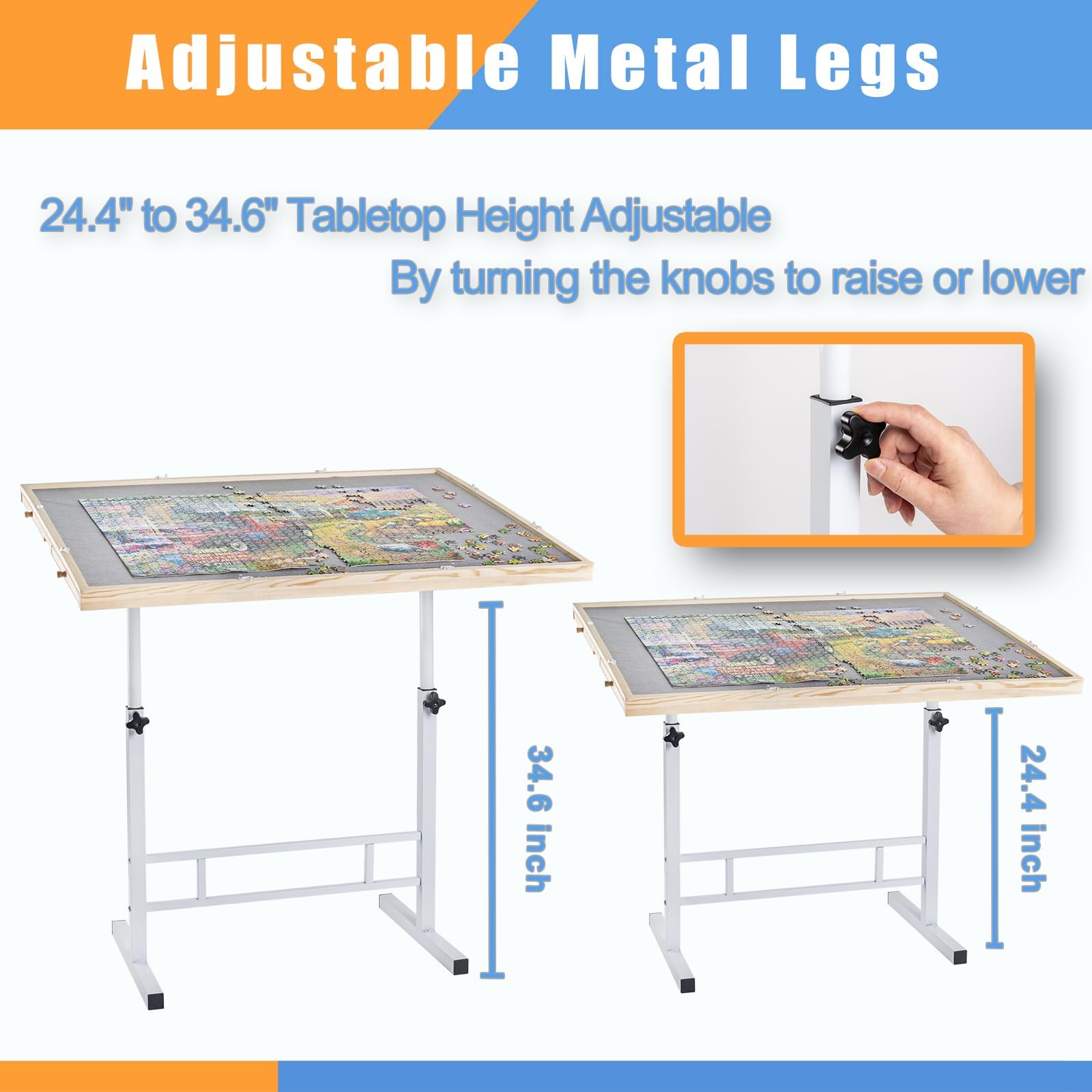 Fanwer Adjustable Puzzle Table with Drawers 1500 Piece, Angle & Height Adjustable Jigsaw Puzzle Table with Metal Legs | 35"x26" Tilting Puzzle Board for Adults and Children, for Birthday