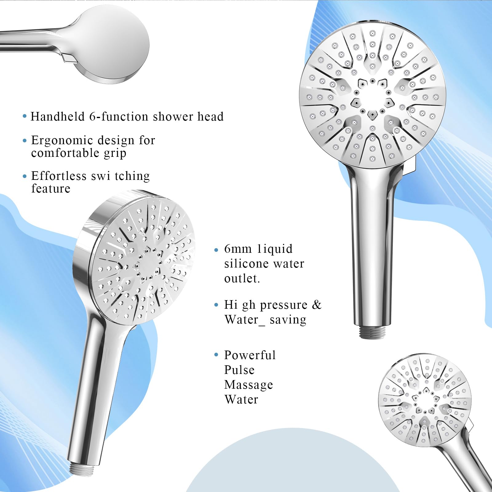 8-Inch Rain Shower Head with Handheld Spray Combo-6-Function Handheld Shower Head-3-way diverter comes with a pause setting-11-Inch Adjustable Extension Arm-59-inch stainless steel shower hose