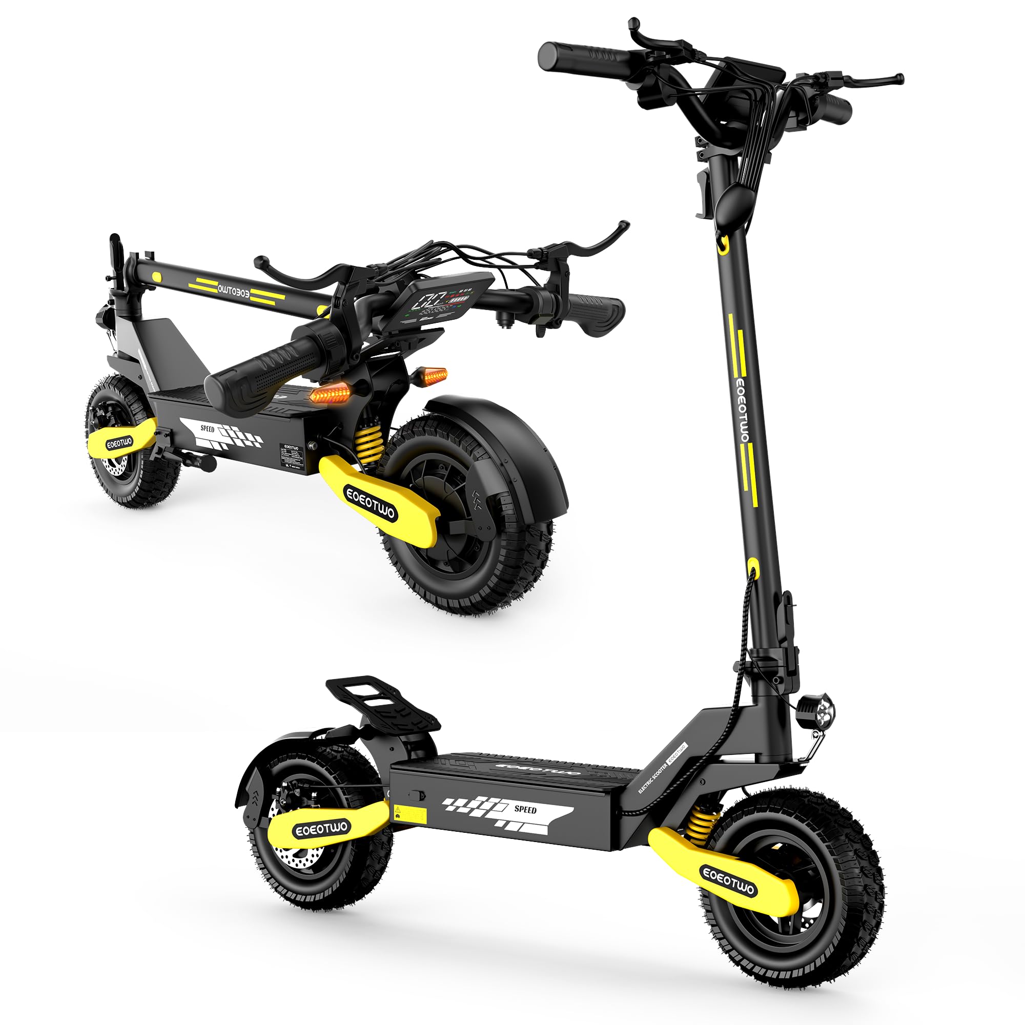 EOEOTWO Electric Scooter for Adults, 1200W Motor Fast E-Scooter, 11" Off-Road Tires, Up to 30 MPH Top Speed & 20/43 Miles Long Range Heavy Duty Electric Scooter, Foldable (48V 13Ah, Yellow) 
