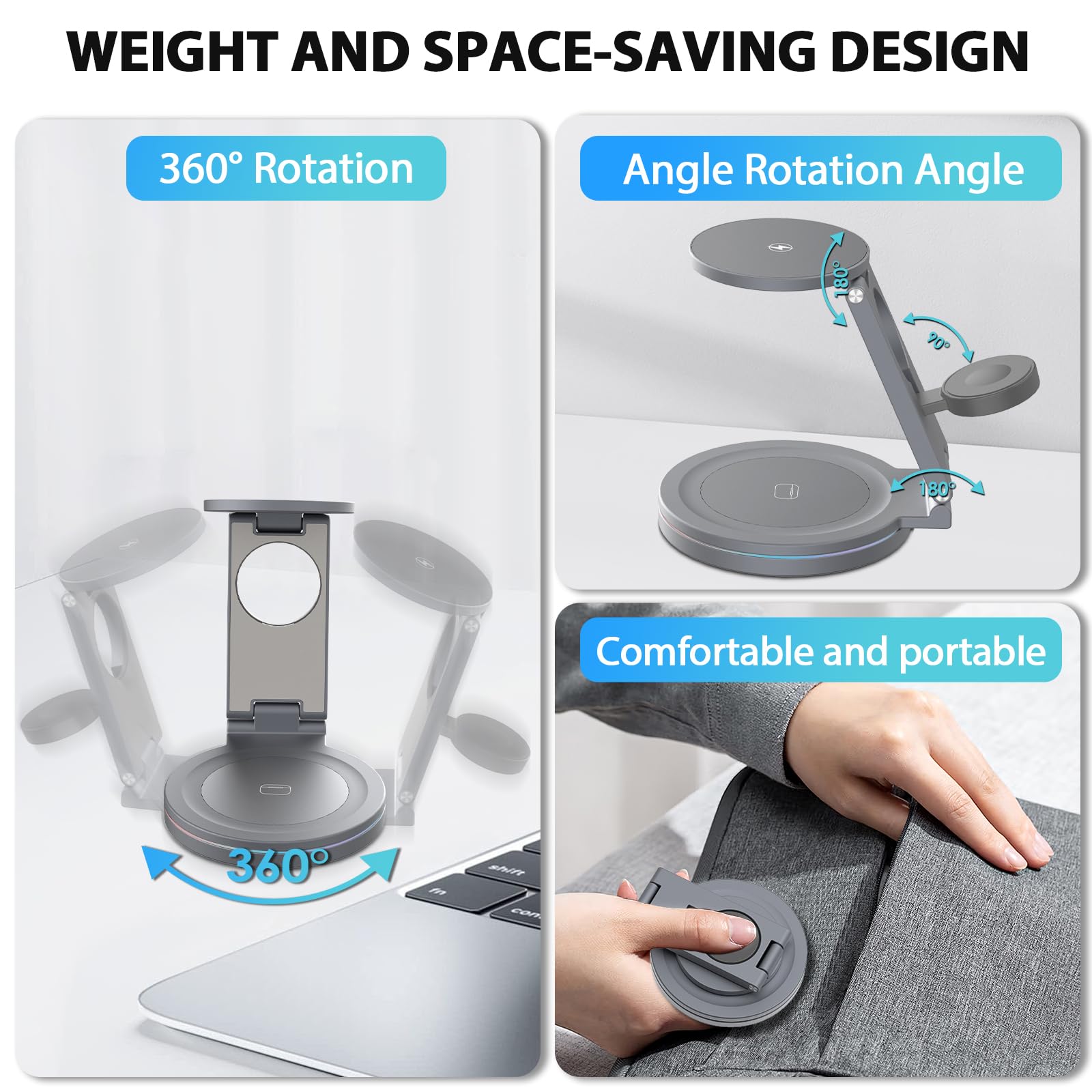 kytuwy Wireless Charger iPhone, 3 in 1 Charging Station for Apple Charger, Portable Charging Stand for iPhone 15 14 13 12 Series Apple Watch Ultra 9 8 7 6 SE 5 4 3/AirPods Pro 2