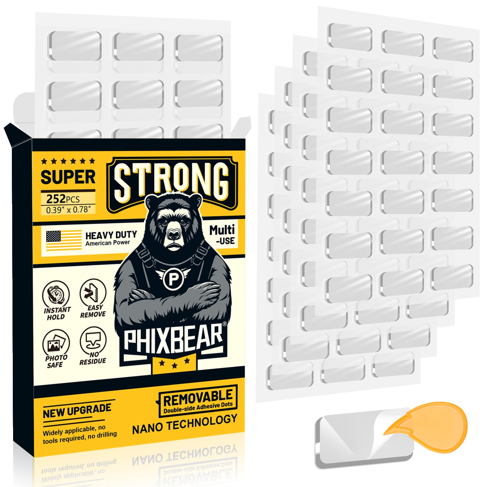 PHIXBEAR Large Mounting Putty No Residue, Double Sided Tape Glue Adhesive Dots Clear Museum Sticky Tack, Picture Hanging Strips Fixed Posters Decor Art Craft Party, 0.39 x 0.78 in (252 Pcs)