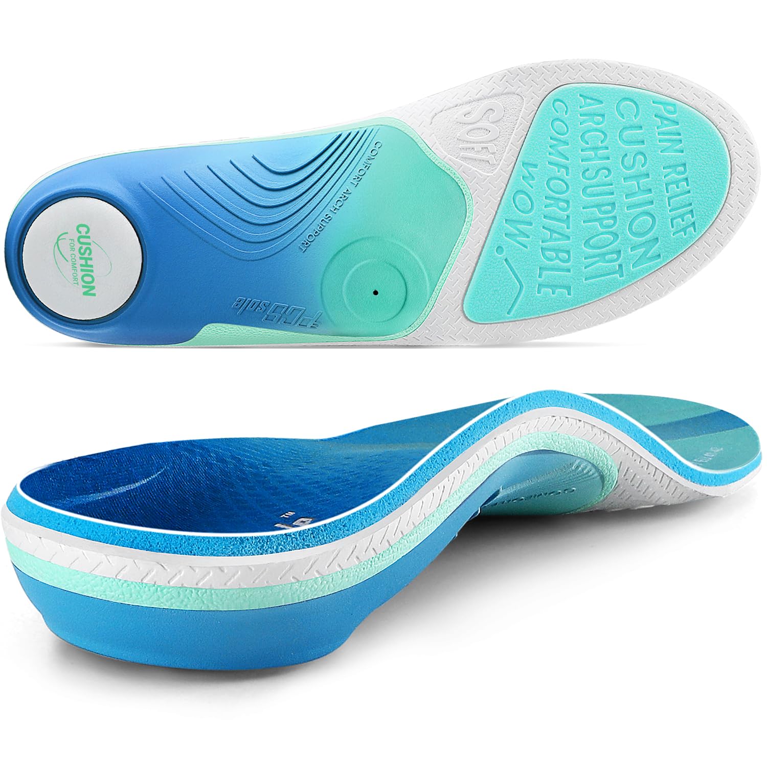 PCSsole Plantar Fasciitis Insoles Pro Green, 240lbs+ Heavy Duty High Arch Support Inserts for Men & Women Bagasse Content Cushion Orthotic Insoles for Foot Pain Relief Flat Feet Arch Pain Heel Pain