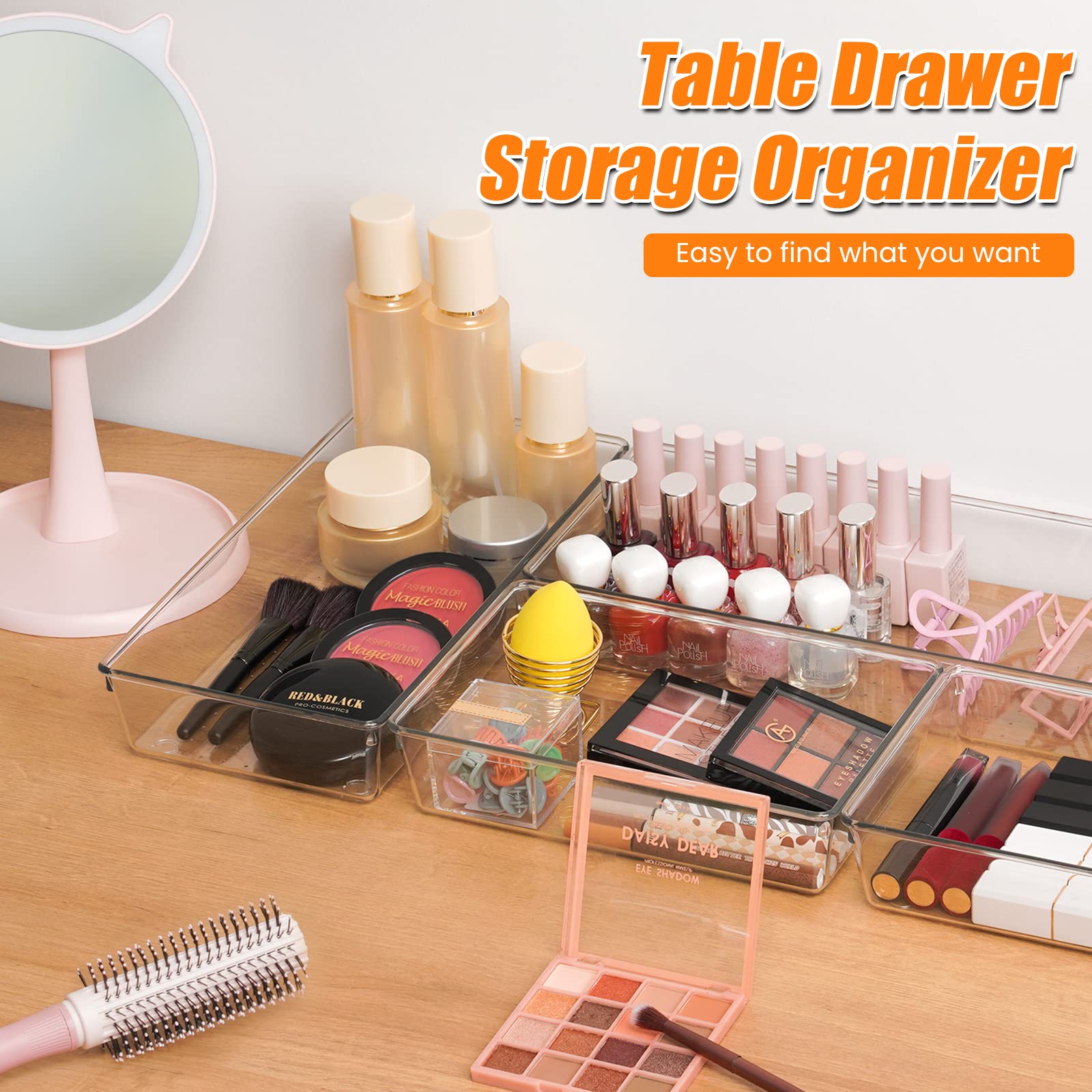 Criusia 6 Pack Large Size Clear Plastic Drawer Organizers, Versatile Acrylic Kitchen Drawer Organizer Stackable Bathroom Drawer Organizer Trays, Storage Bins for Makeup, Bathroom, Kitchen
