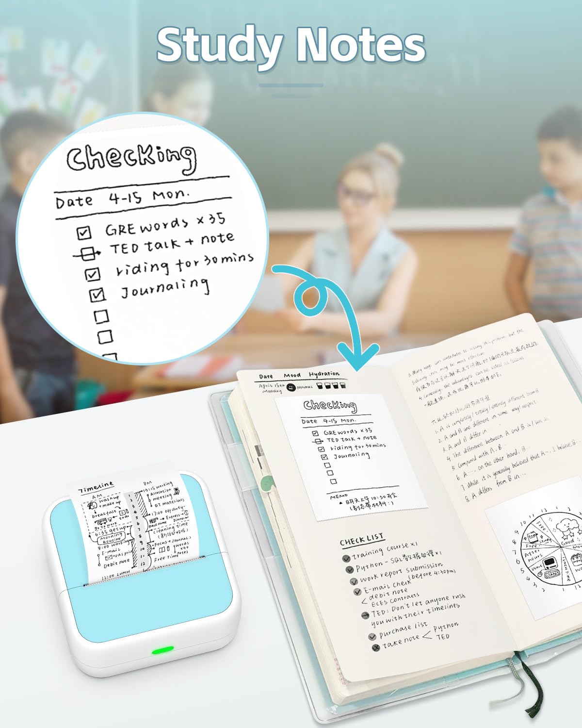 Sticker Printer - Printpods Mini Printer with Stickers, Print Pod, Bluetooth Inkless Printer, Sticker Maker, Portable Thermal Printer for iphone, Impresora Portรกtil for Notes, Journal, DIY, Kids Gift