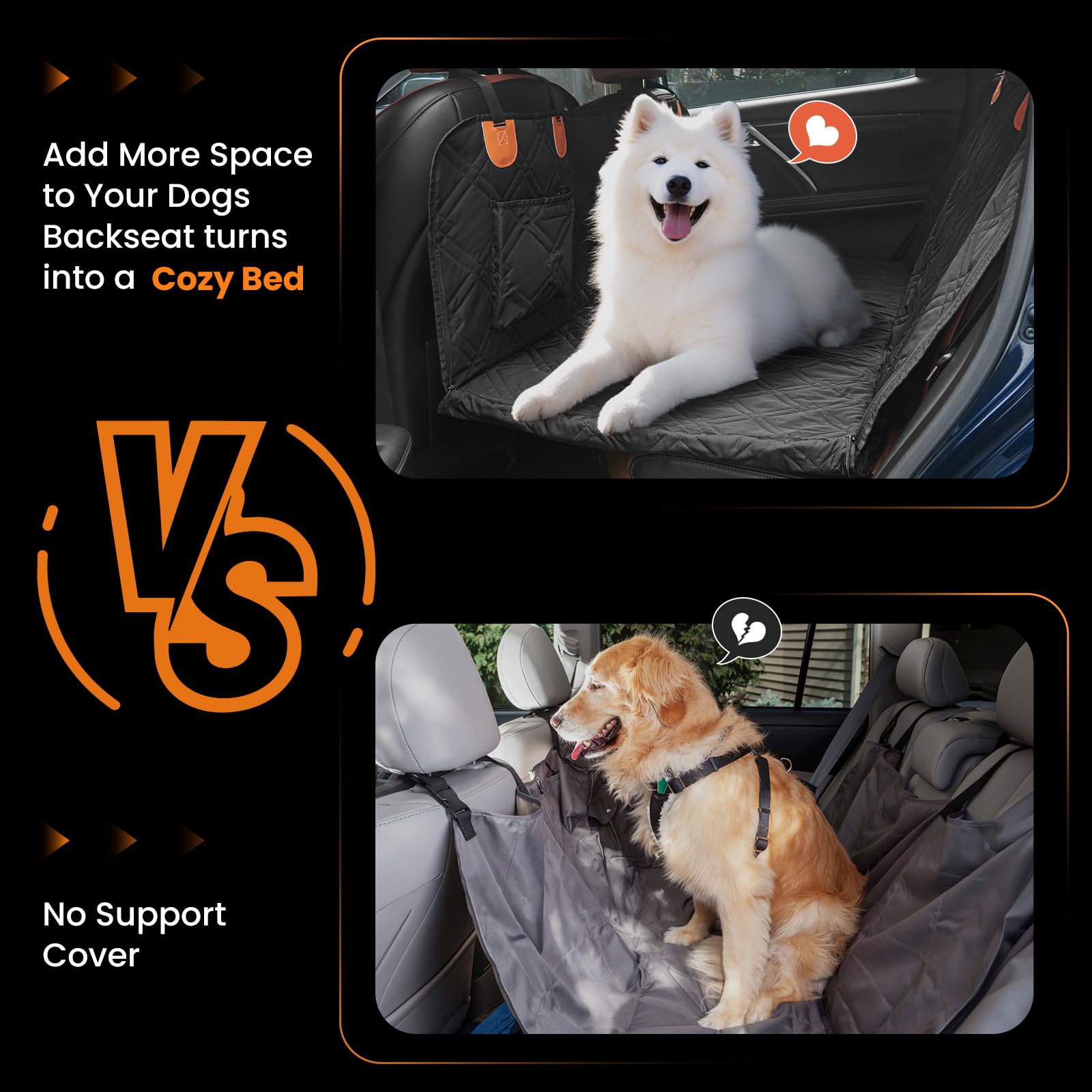 Roilpet Dog Car Back Seat Cover, Pet Car Hammock for Back Seat with Adjustable Belt, Universal Fit for Cars, Trucks, SUV, Back Seat Extender for Dogs, Black