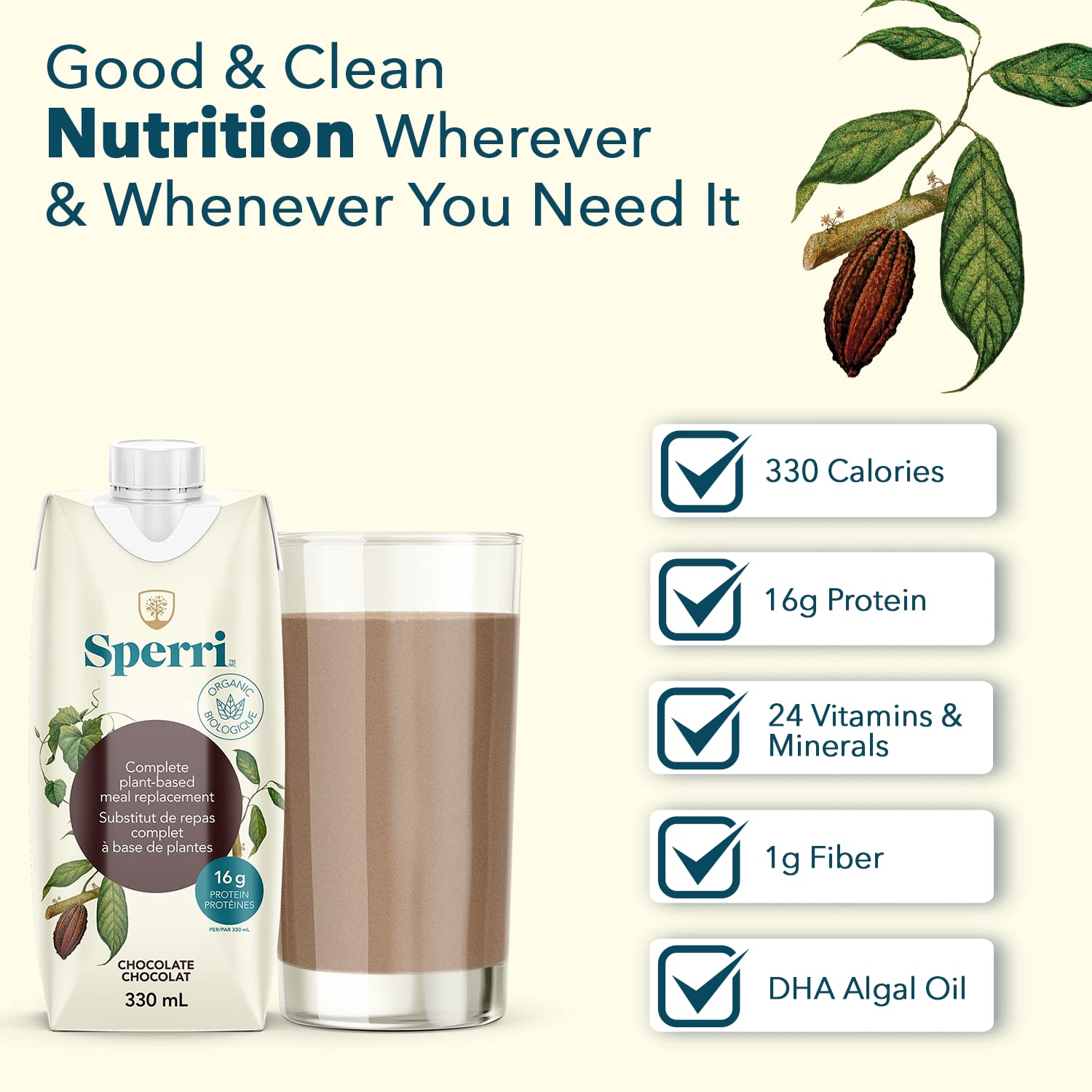 Sperri Plant-Based Meal Replacement Shake – Organic Protein Drink Made with Hemp & Pea Protein – Vegan Gluten-Free Dairy-Free Ready to Drink Nutrition Shake – Chocolate Flavor, 4.6 fl. oz (12 Pack)