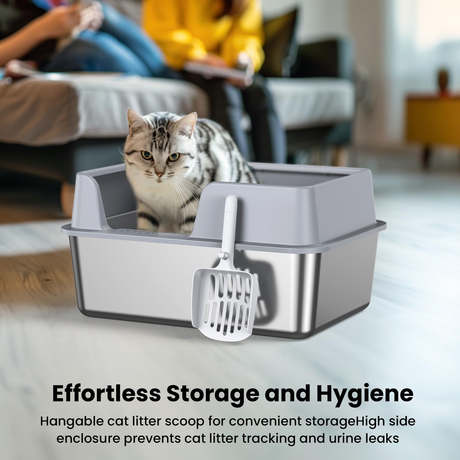 Stainless Steel Cat Litter Box with Lid, NAUGHTYTRIBE Covered Litter Box for Cats Metal Litter Pan Tray with High Wall Sides Enclosure, Anti-Leakage, Include Litter Scoop, Size:19.5"x13.6"x9.5"