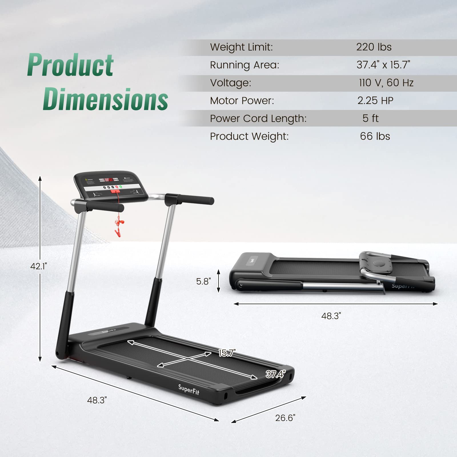 GYMAX Foldable Treadmill, 2.25HP Portable Treadmill with App Control & LED Monitor, Compact Running Walking Jogging Machine for Small Space, Home Gym Workout Fitness Folding Treadmill