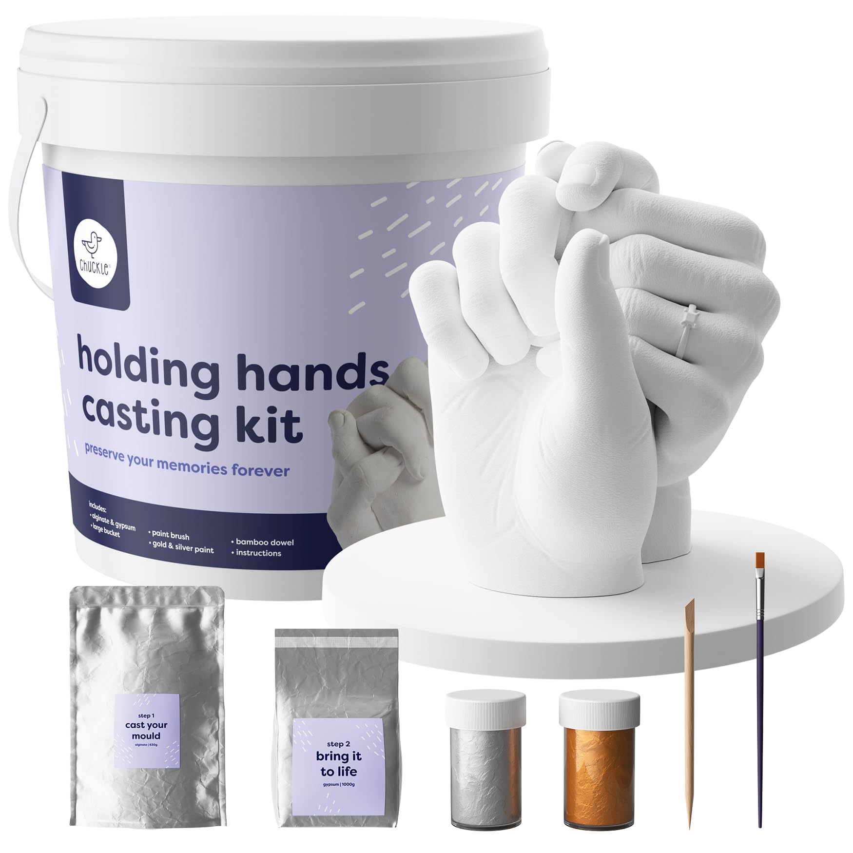chuckle - Holding Hand Casting Kit for Couples with Base & Paints, Hand Sculpture Hand Molding Kit, Hand Mold Kit Couples Activities - Gift for Women for Wedding, Anniversary, Mothers Day, Valentines