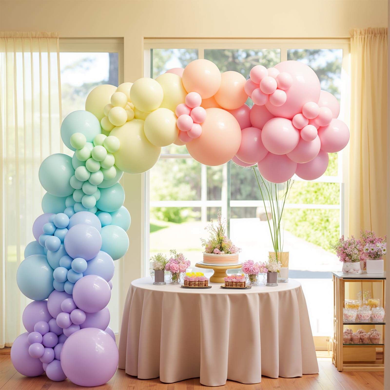 PartyWoo Pastel Balloon Arch Kit Garland 178 pcs Different Sizes of 18 12 10 5 Inch Pastel Rainbow Color Latex Balloons for Baby Shower Gender Reveal Easter Graduation Birthday Party Decorations