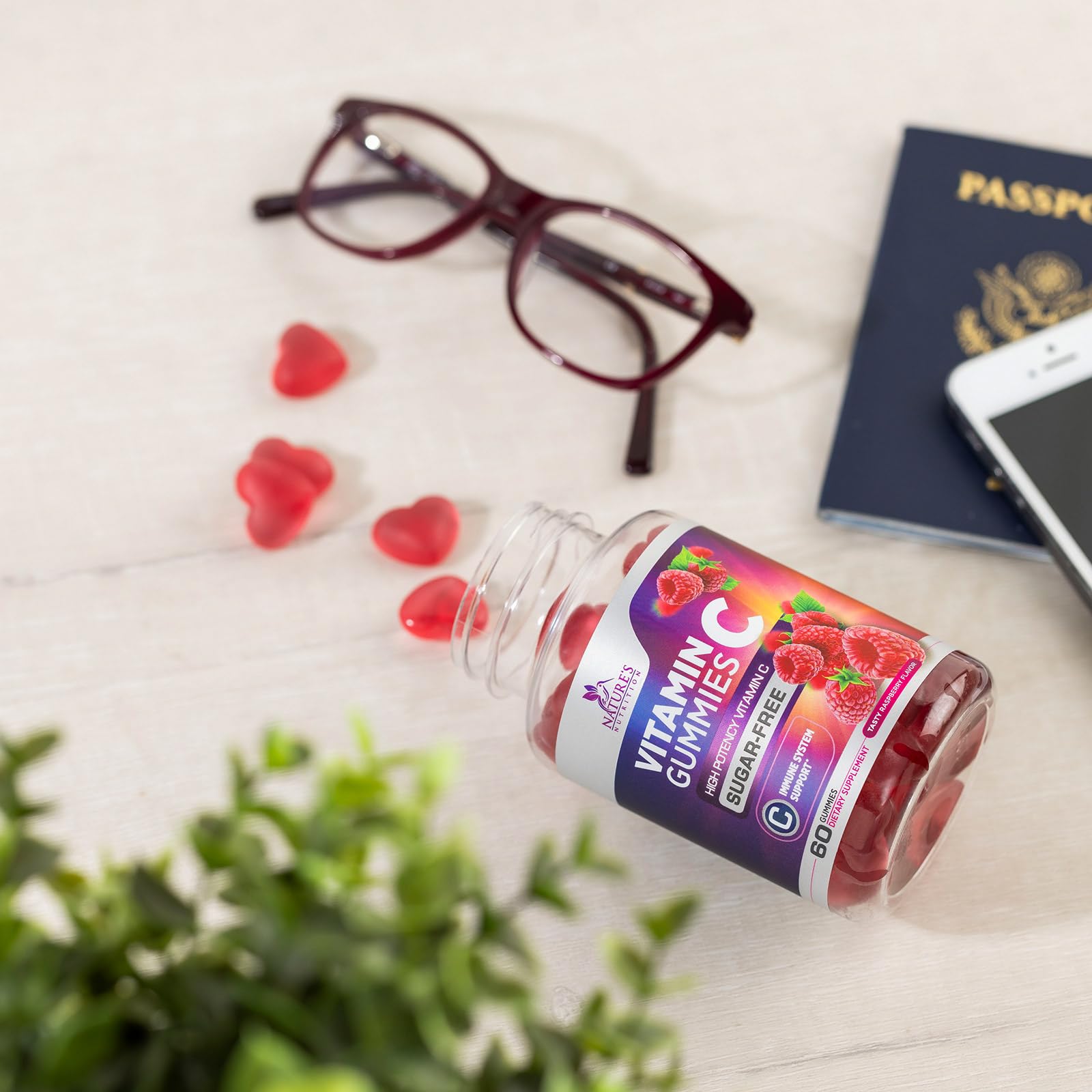 Sugar Free Vitamin C Gummies - Immune Support & Antioxidant Vitamin Dietary Supplement - Vegan, Non-GMO, Dairy & Gluten Free C Vitamin Gummy - Raspberry Flavor for Kids & Adults - 60 Count Gummies