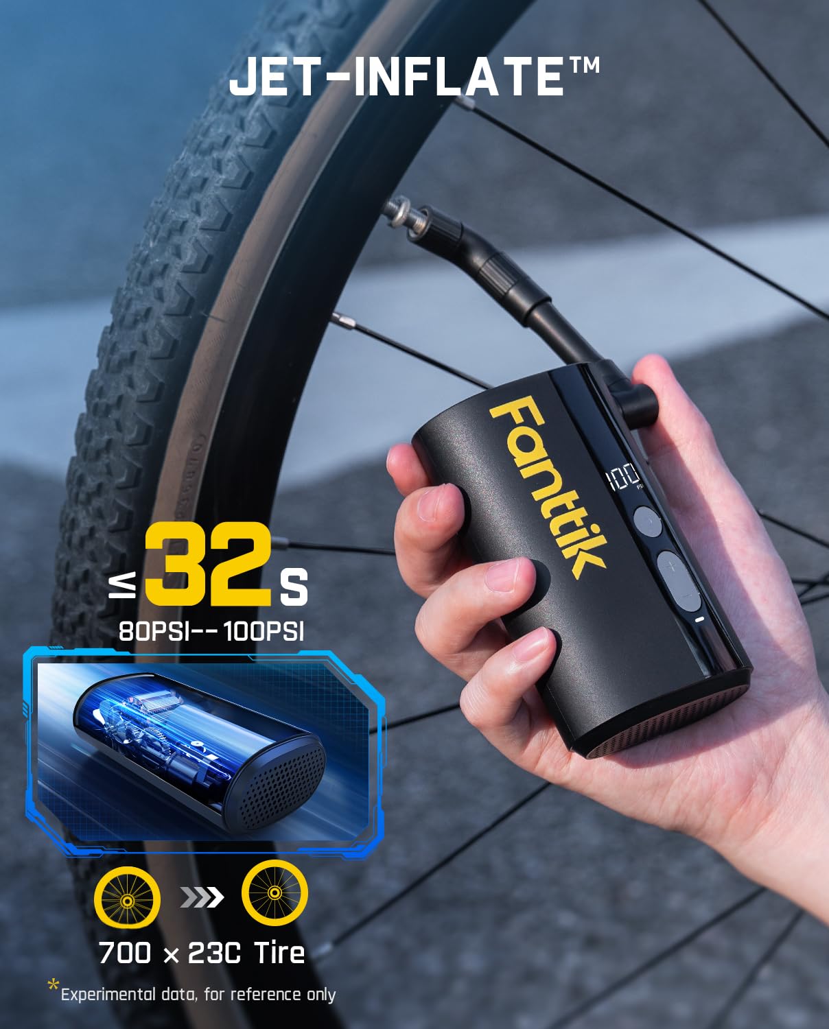 Fanttik X9 Ace Mini Bike Tire Pump, 32s Fast Inflate Bike Pump with Guage, 150PSI Electric Air Pump with Presta and Schrader Valve, Suitable for Road Bike, Mountain Bike, E-Bike, City Bike