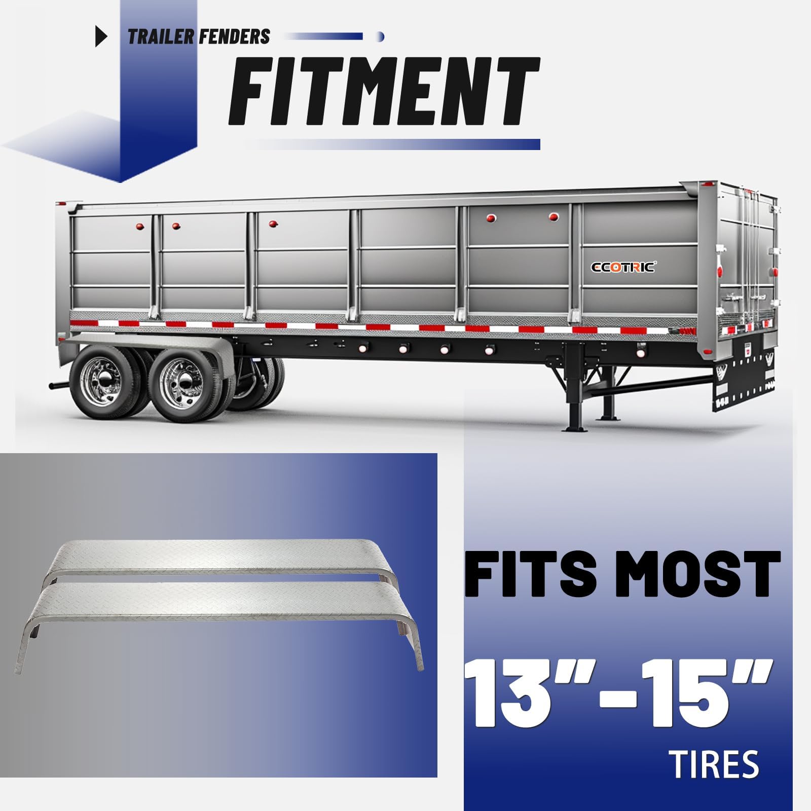 ECOTRIC Steel 14 Gauge Diamond Tread Plate Tandem Axle Trailer Fenders 72-7/8"x10-1/4"x13" (Fit 13"-15" Tires) Landscape Trailer Cargo Trailer Car Hauler Trailer Utility Trailer - 2 Pcs