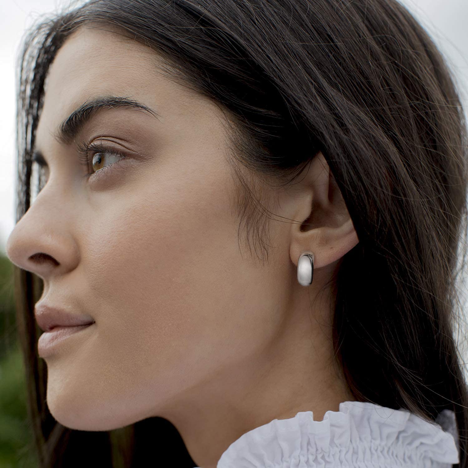 PAVOI Rhodium Plated 925 Sterling Silver Posts Thick Dome Huggie Earrings for Women | Small Wide Round Hoop Earrings