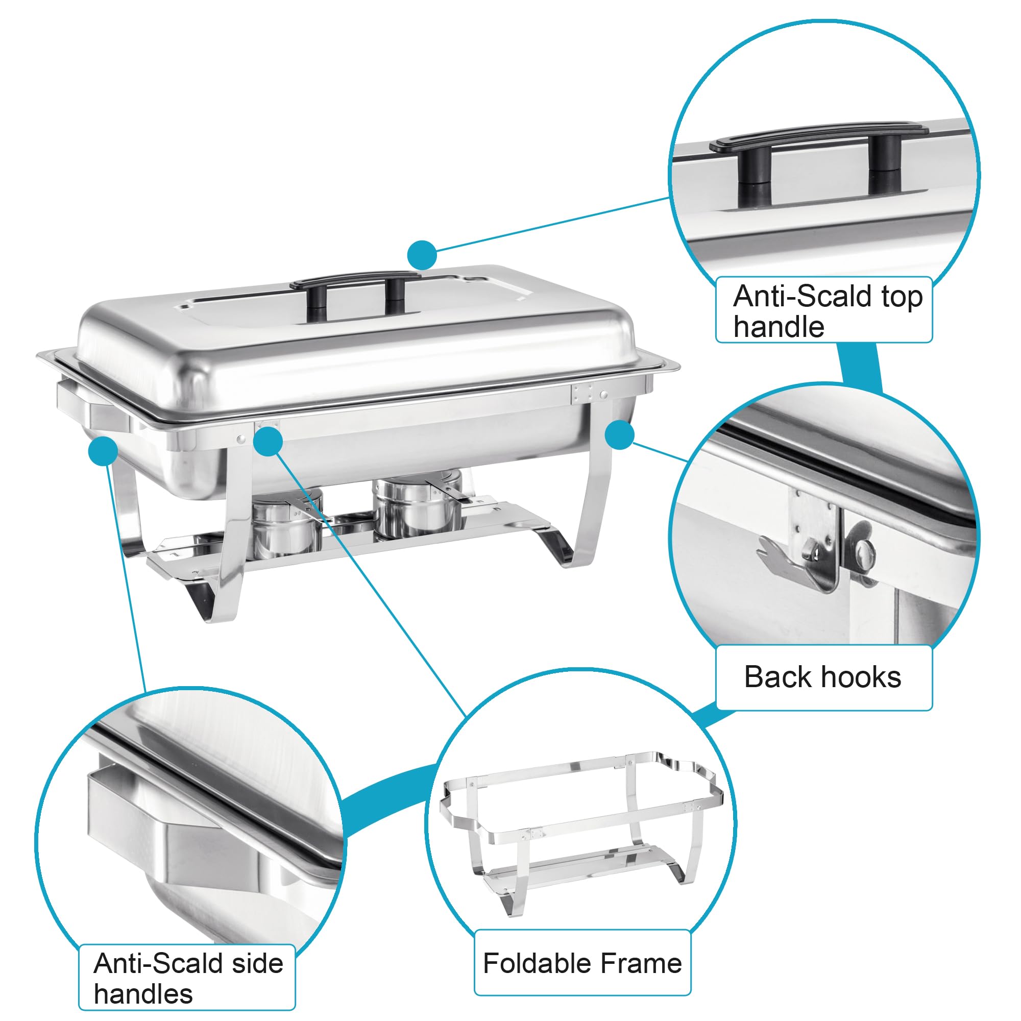 Chafing Dish Buffet Set 4 Packs,8 Quart Stainless Steel Foldable Rectangular Chafing Full Size Food Pan,Chafing Servers With Covers buffet servers and food warmers for parties wedding outdoor banquet