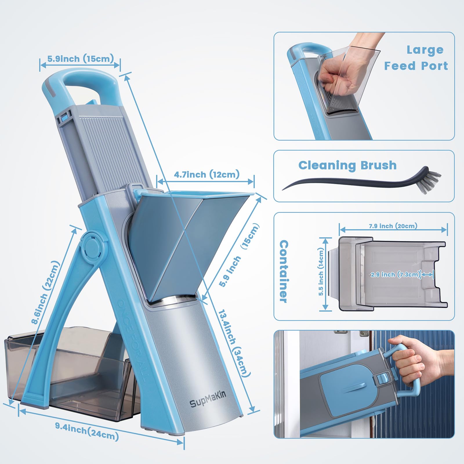 SupMaKin Upgrade Safe Mandoline Slicer Plus, Vegetable Chopper, Potato Slicer, Food Slicer Onion Chopper, Fry Cutter, Veggie Salad Dicer Kitchen Chopping Artifact Gifts (Blue)