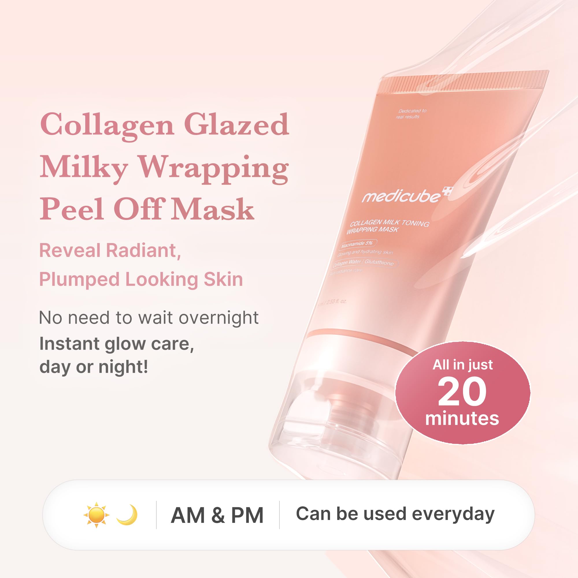 medicube Milky Collagen Double Glow Lock Duo: Collagen Glazed Milky Glow Wrapping Mask and Collagen Glow Booster Milk Serum | 130Da Collagen, Niacinamide, Glutathione for Plumped, Radiant Glass Skin