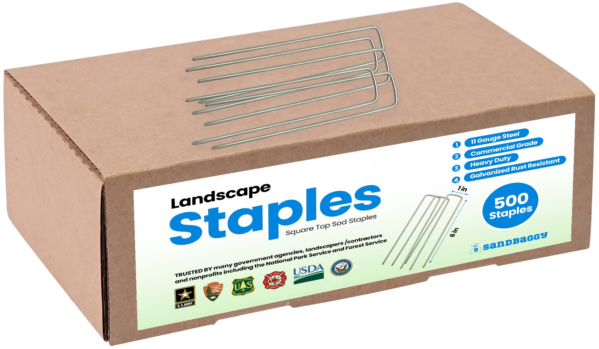Sandbaggy 500-Count 6-Inch Galvanized Landscape Staples - SOD Garden Stakes ~ Trusted by Farmers & Contractors Across The USA