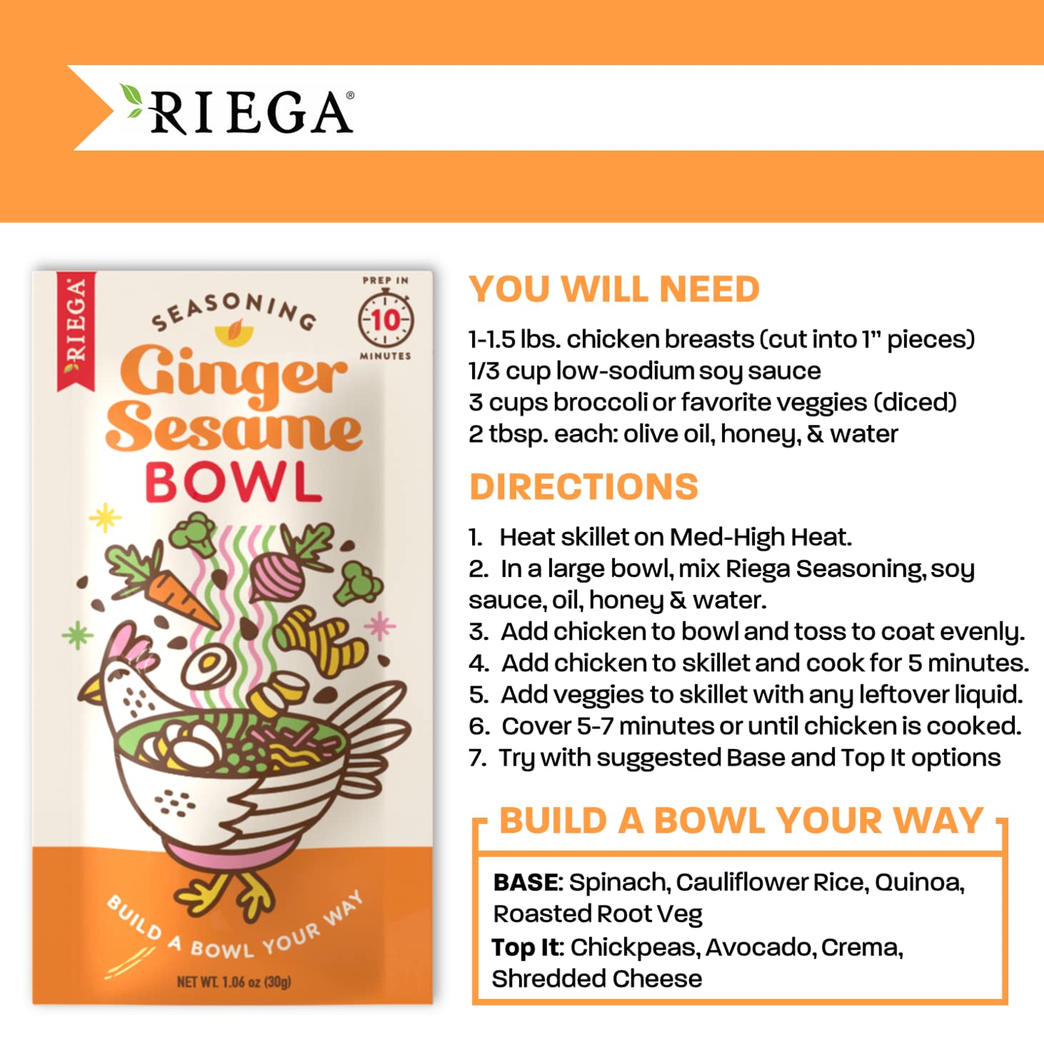 Riega Ginger Sesame Bowl Seasoning, Perfect Mix for Ginger Sesame Dishes (1.06 Ounce (Pack of 8))