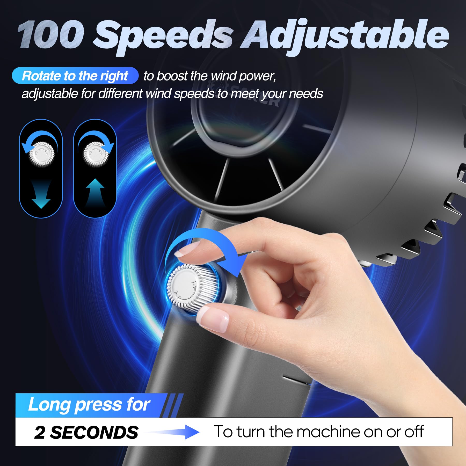 Saker Handheld Turbo Fan - 8800mAh Portable Personal Fan, 100 Speeds Adjustable, USB Rechargeable with 2 Replaceable Batteries for Travel/Sport/Camping