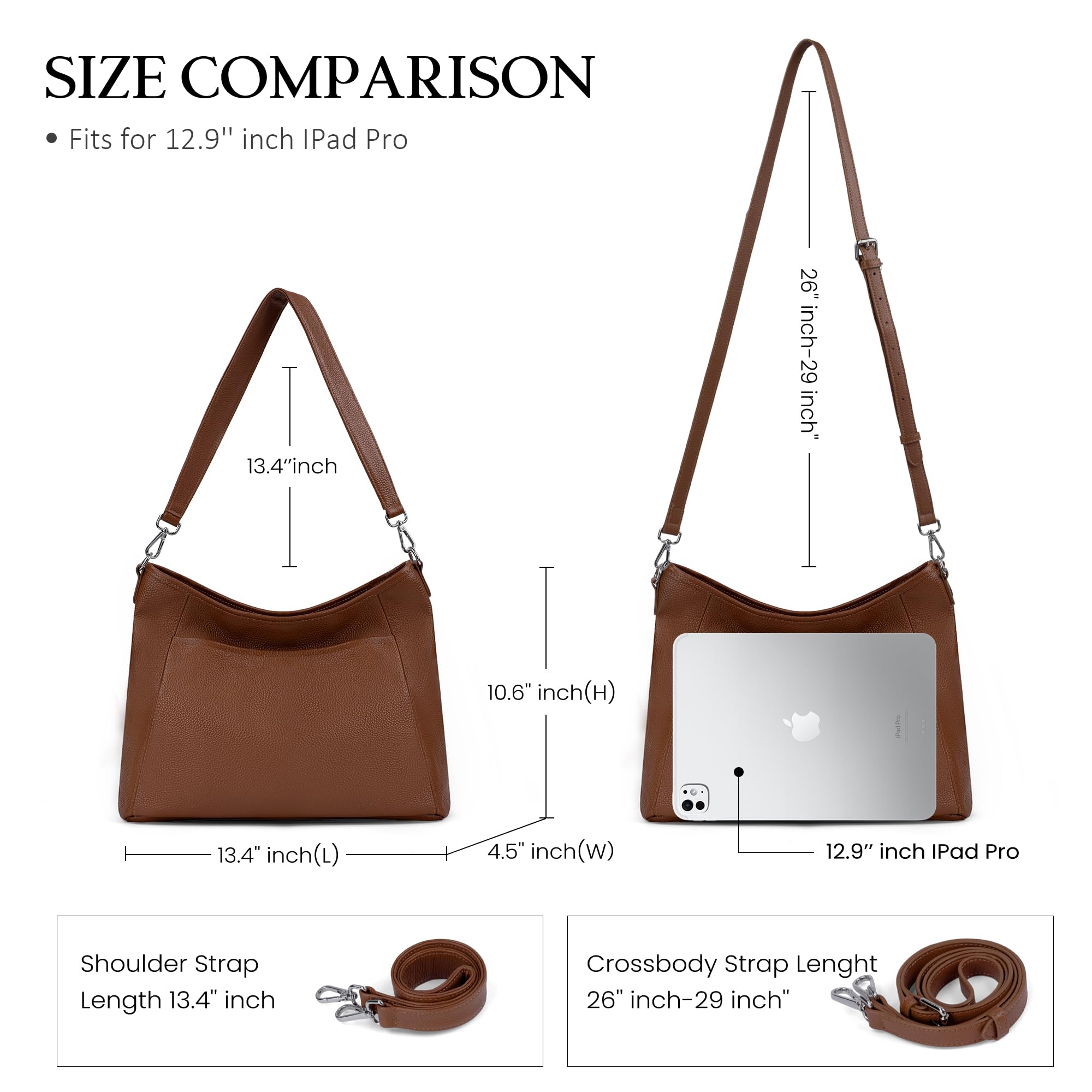 befen Genuine Leather Purse for Women, Brown Crossbody Bags for Women Soft Real Leather Hobo Bag with 2 Detachable Straps Designer Large Crossbody Purse Womens Shoulder Handbag for Daily and Work