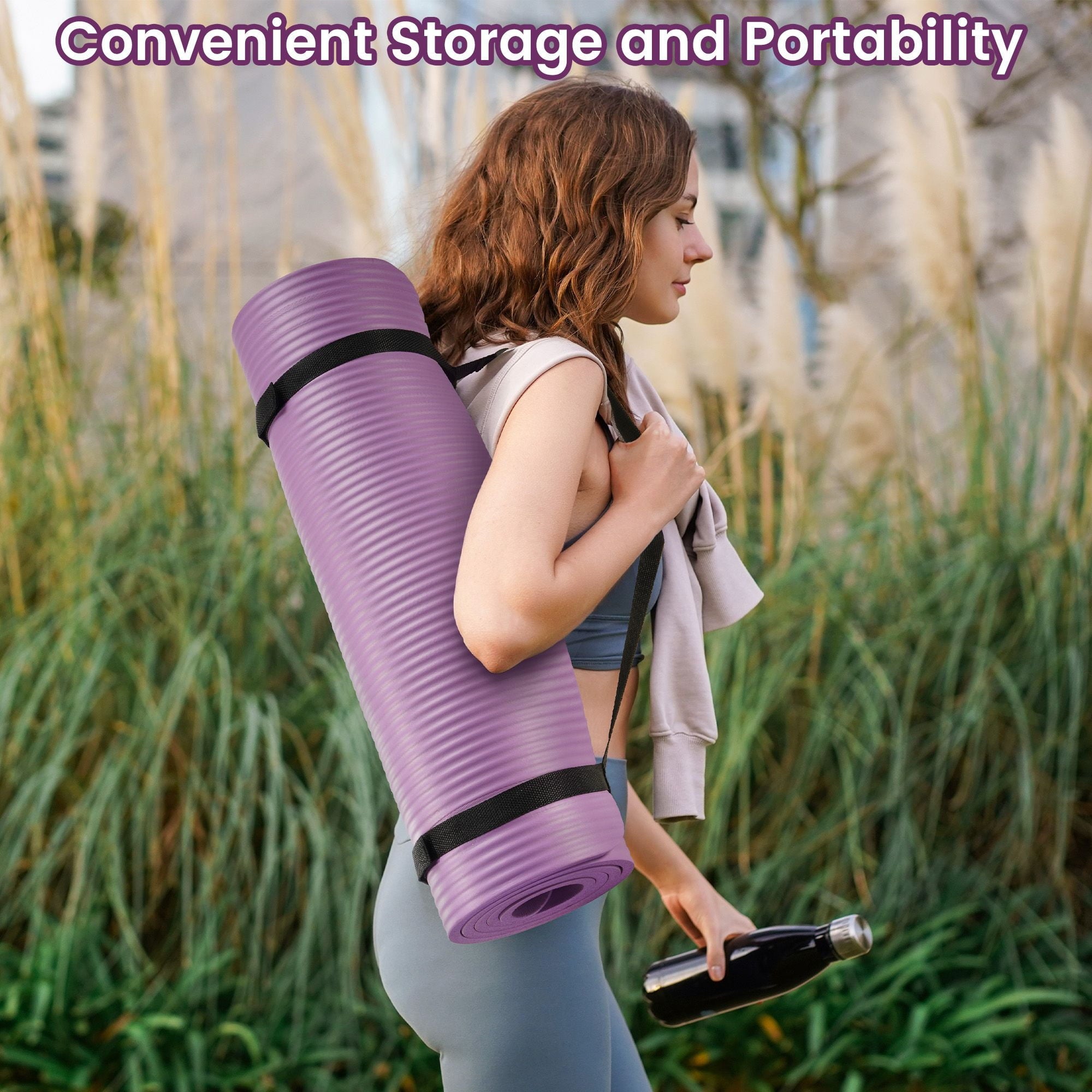 Fitvids 1/2-Inch Thick High Density Exercise Yoga Mat with Carrying Strap, Taro Purple