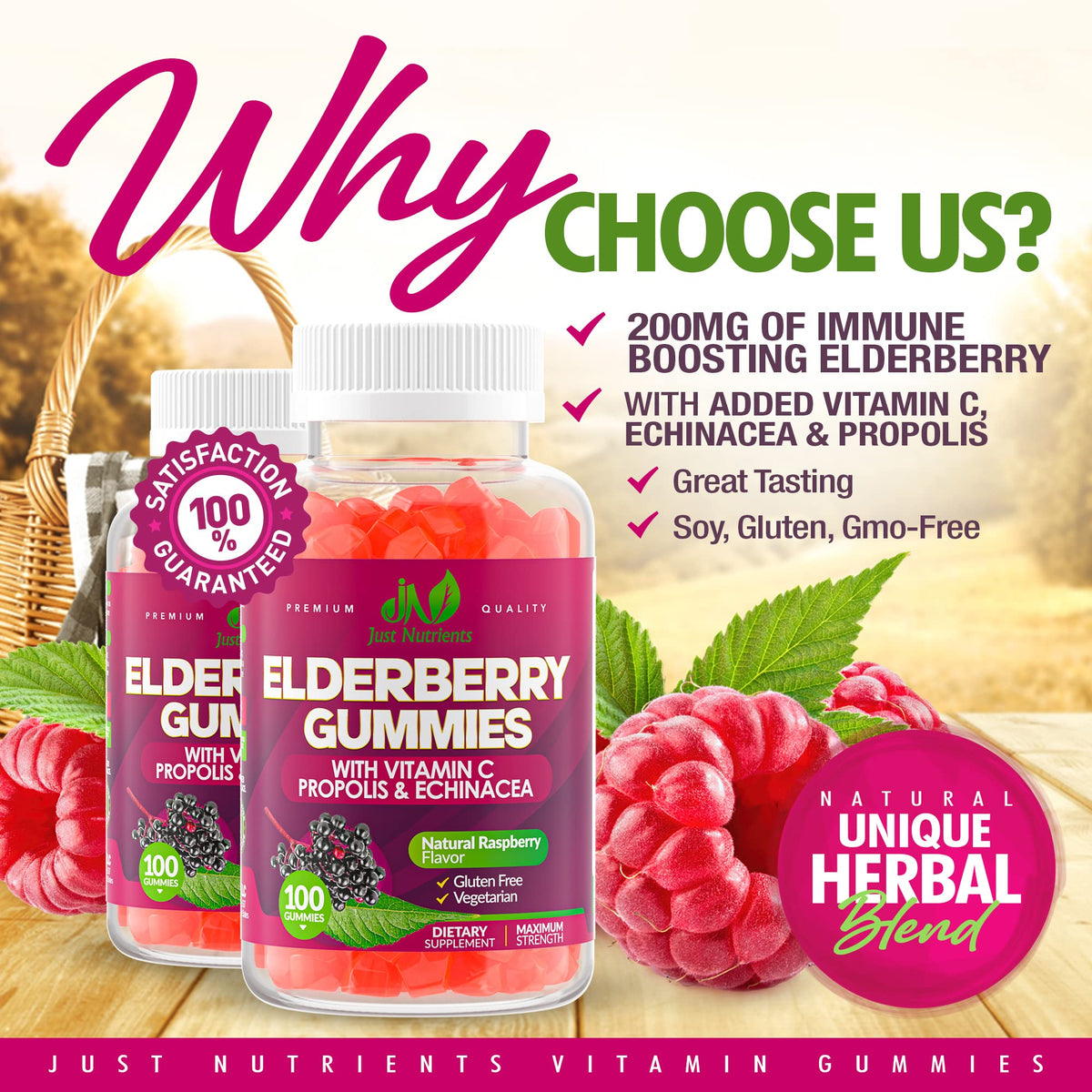 Elderberry Gummies with Vitamin C, Echinacea, Propolis (100 count) - Immune Support for Adults & Kids - Maximum Strength, Great Tasting Raspberry Flavor - Gluten-Free, Vegan - 100 Gummies