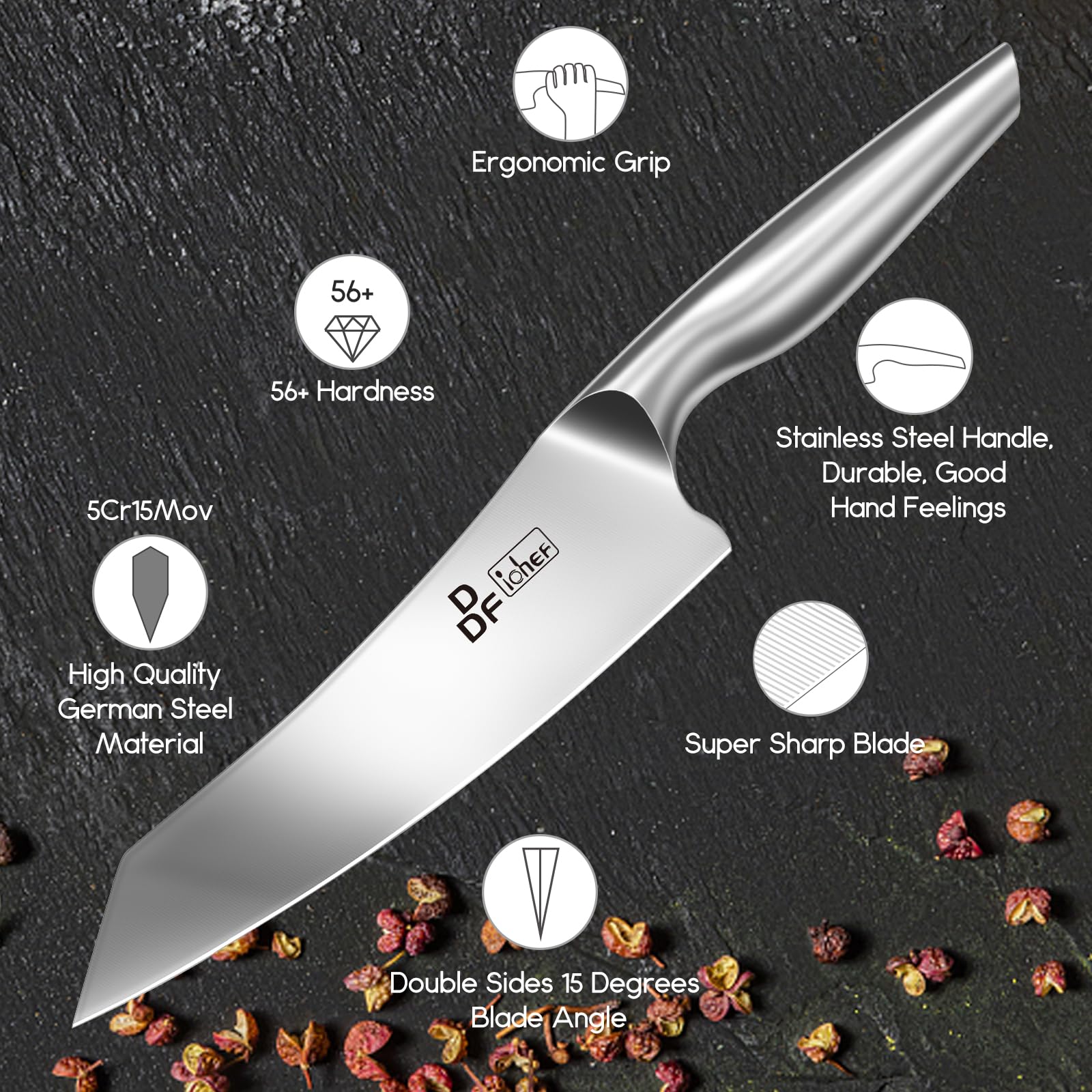 DDF iohEF Knife Set with Knife Strip, 8 Piece Professional Kitchen Knife Set, Japanese High Carbon Stainless Steel Chef Knives Set with Magnetic Knife Holder for Wall
