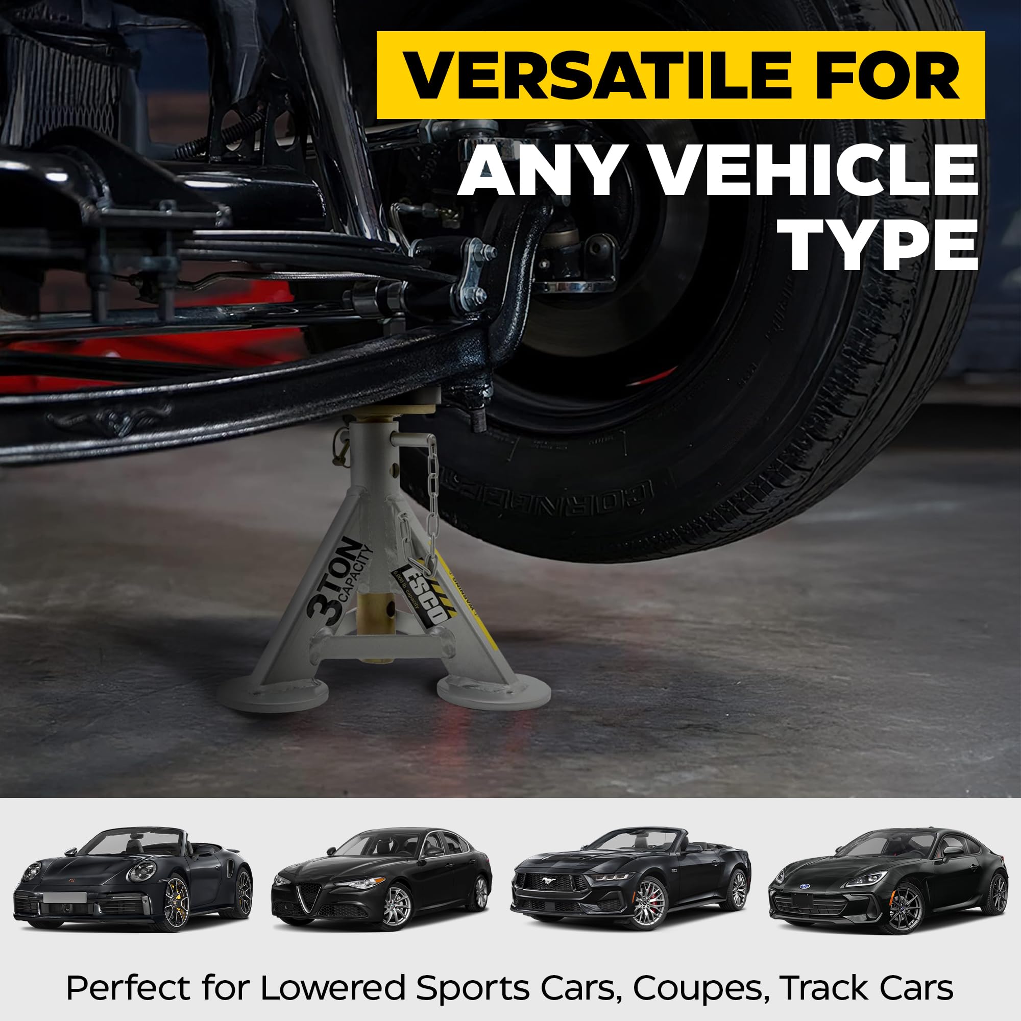 ESCO 3 Ton Performance Shorty Low Profile Jack Stands, 1 Pair