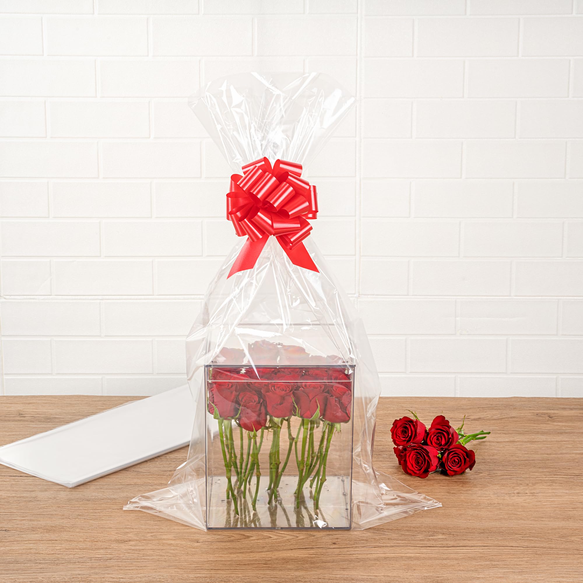 Restaurantware Bag Tek 18 x 30 Inch Gift Basket Wraps 10 Wraps For Part Favors - Durable Disposable Clear Plastic Basket Sheets For Wedding Or Party Gifts