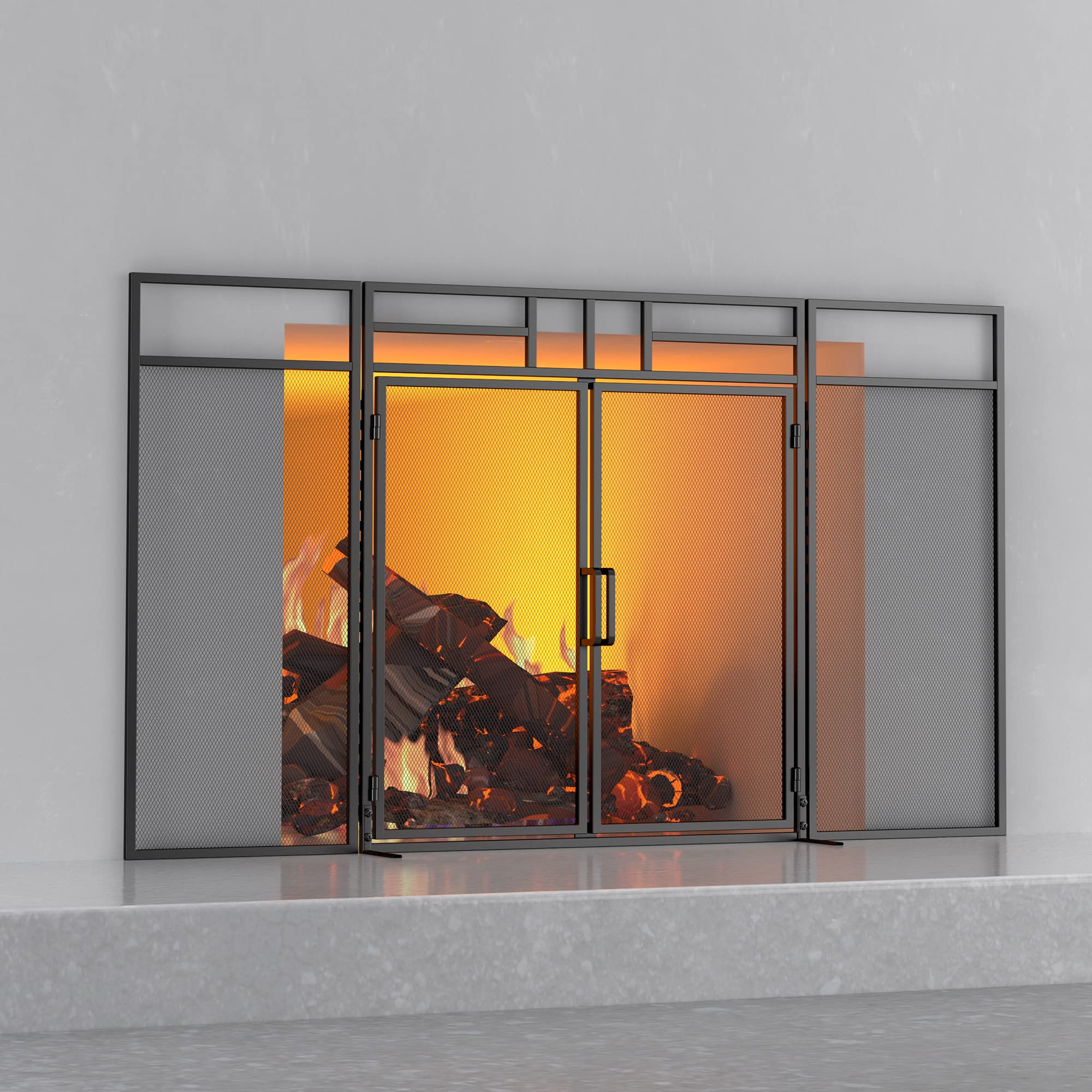Fire Beauty 3-Panel Folding Fireplace Screen with Magnetic Hinged Door