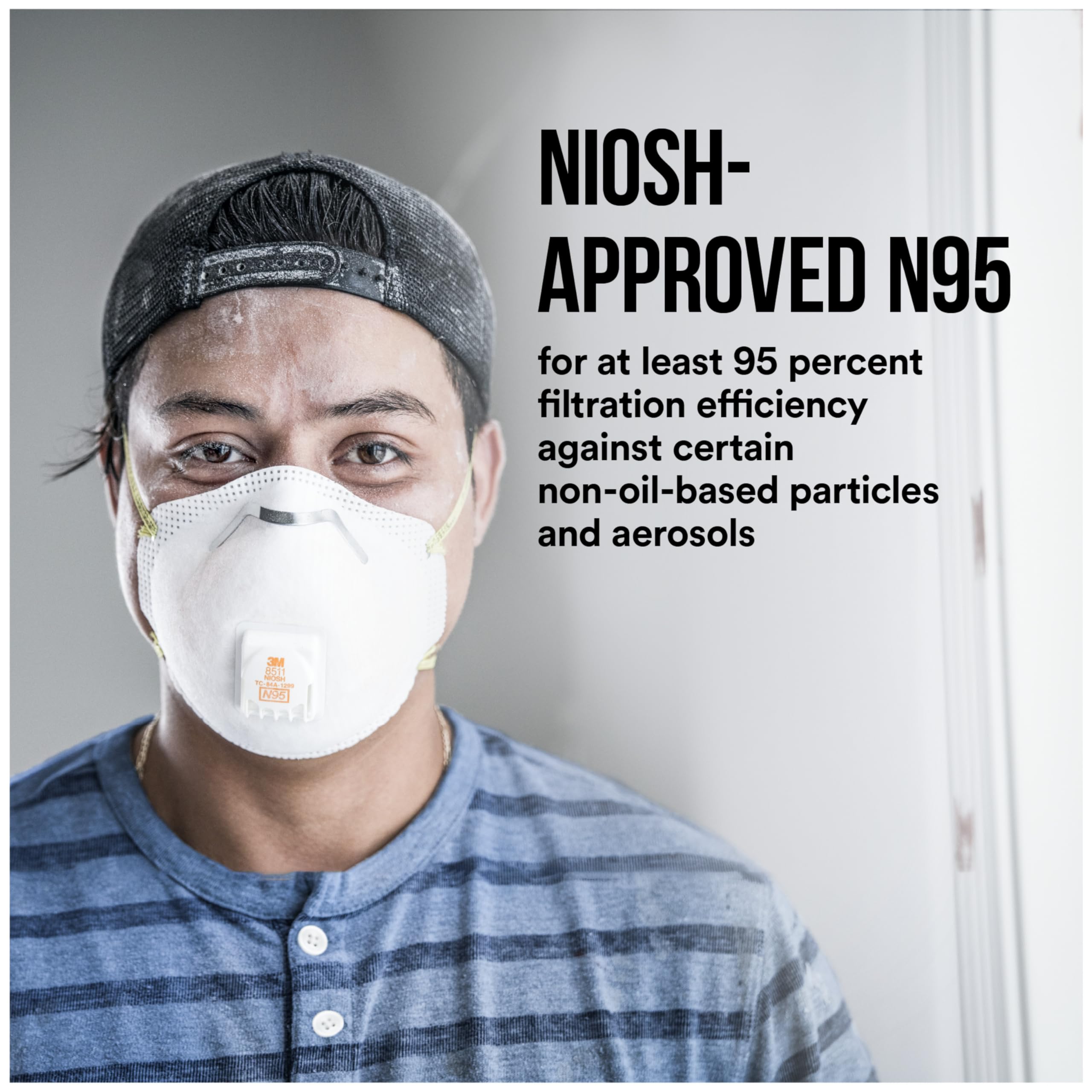3M All-In-One Respirator, Best for Sanding, Fiberglass, Drywall, Painting, N95, Exhalation Valve Helps Direct Exhaled Air Downward, Relief From Dusts And Certain Particles, 10-Pack